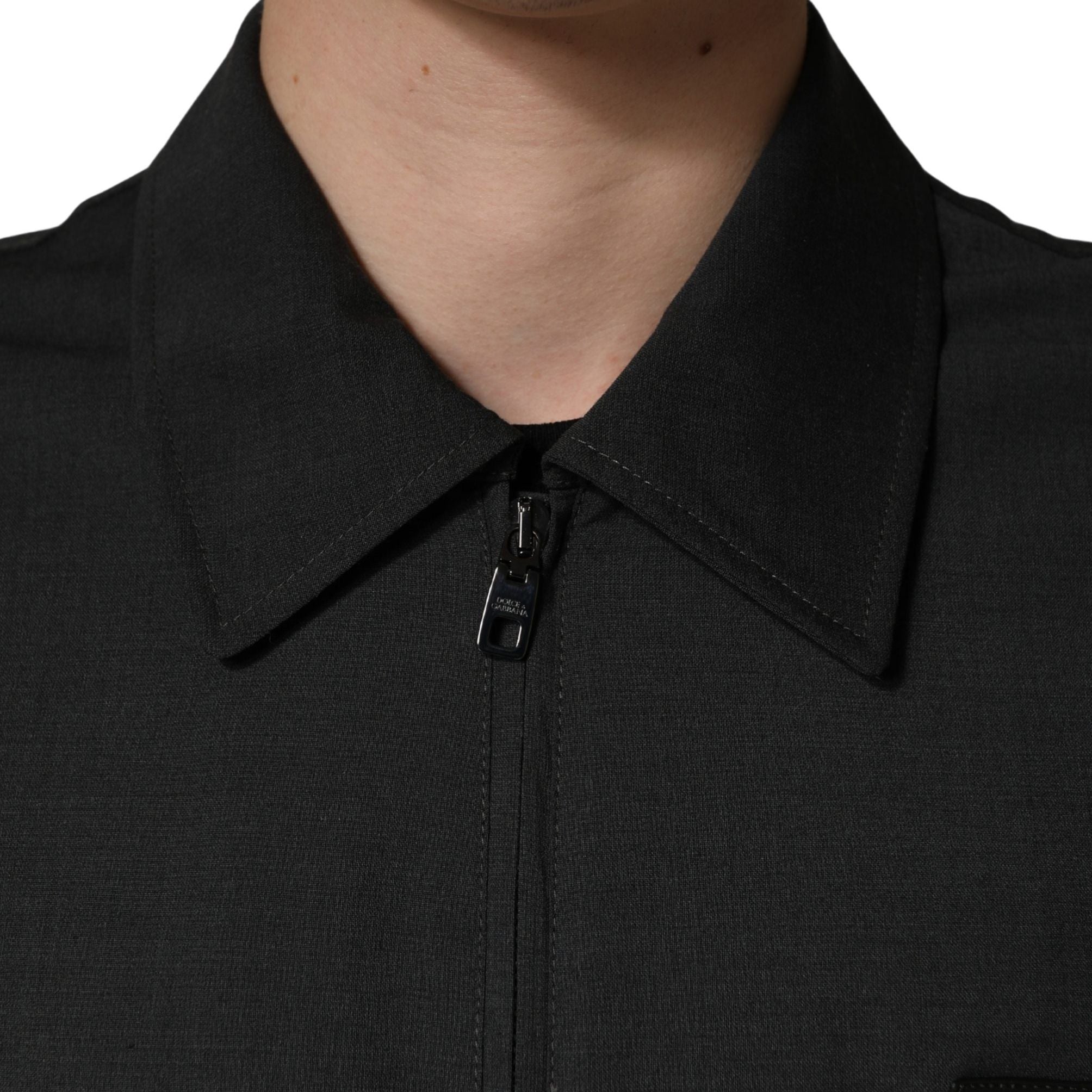Dolce & Gabbana Black Wool Logo Full Zip Men Bomber Jacket