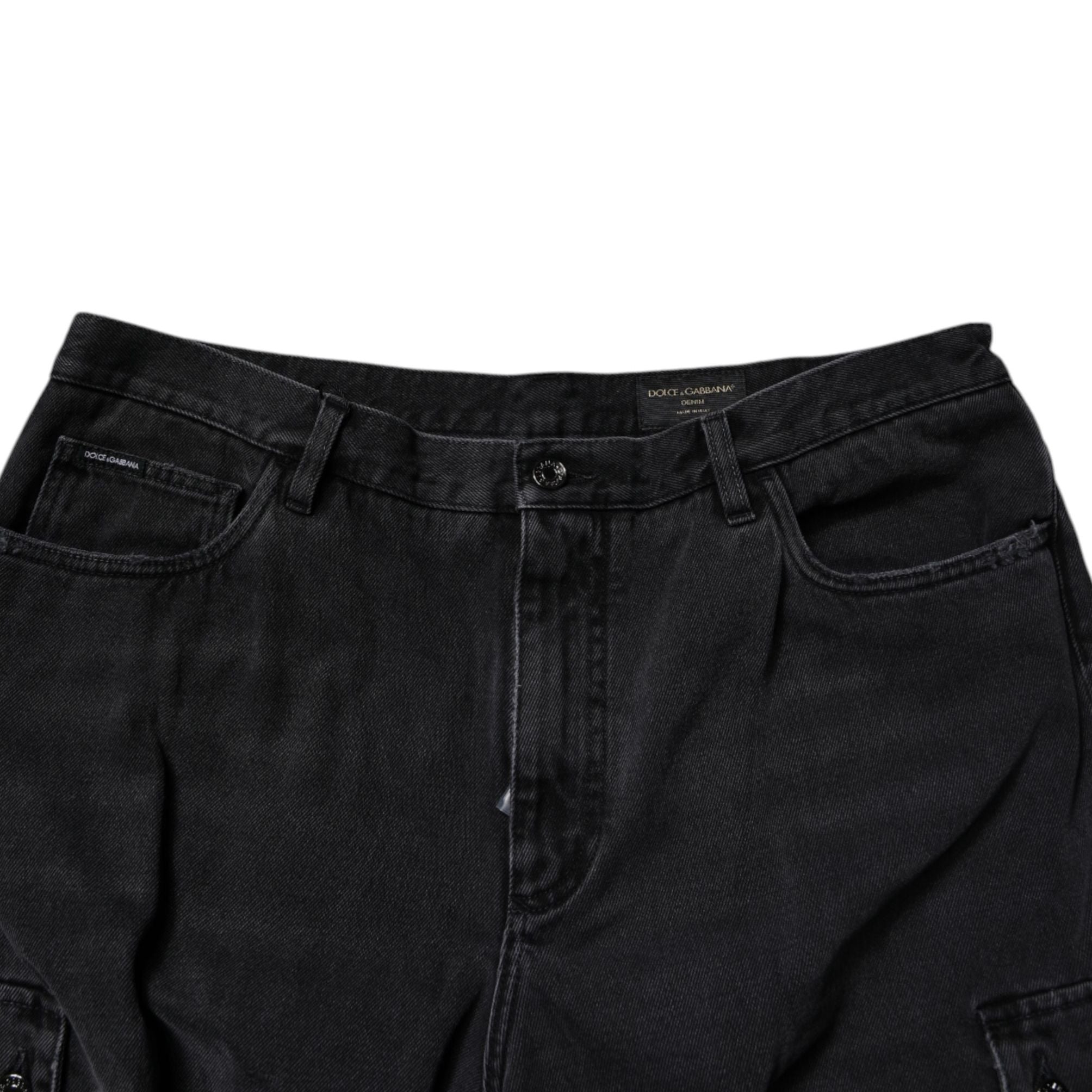 Dolce & Gabbana Black Mid Waist Denim Cargo Bermuda  Shorts
