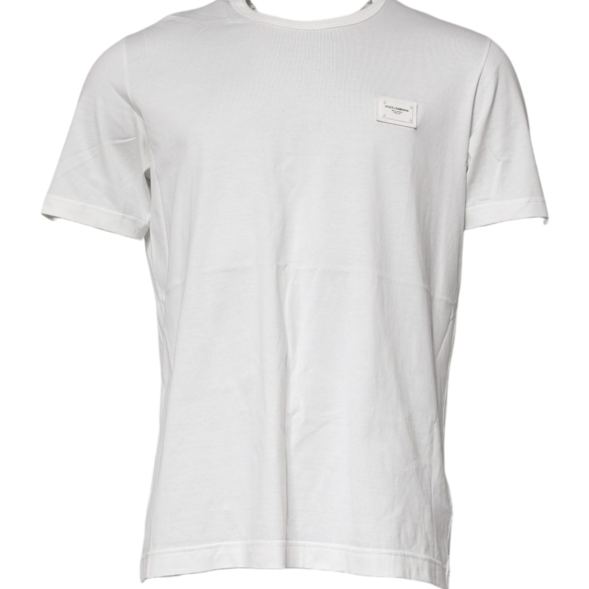 Dolce & Gabbana White Logo Plaque Cotton Crew Neck  T-shirt