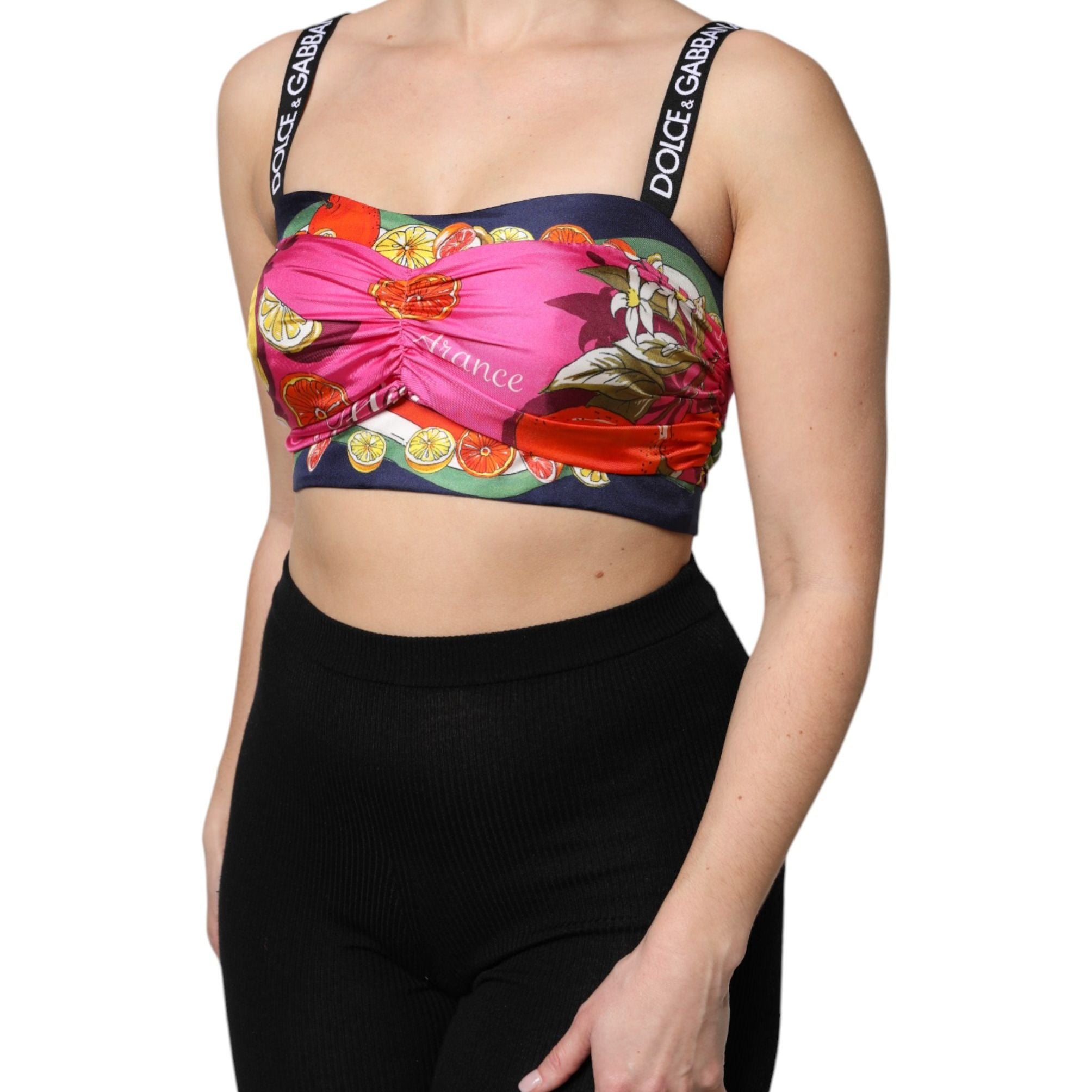 Dolce & Gabbana Multicolor Silk Cropped Bustier Corset Top