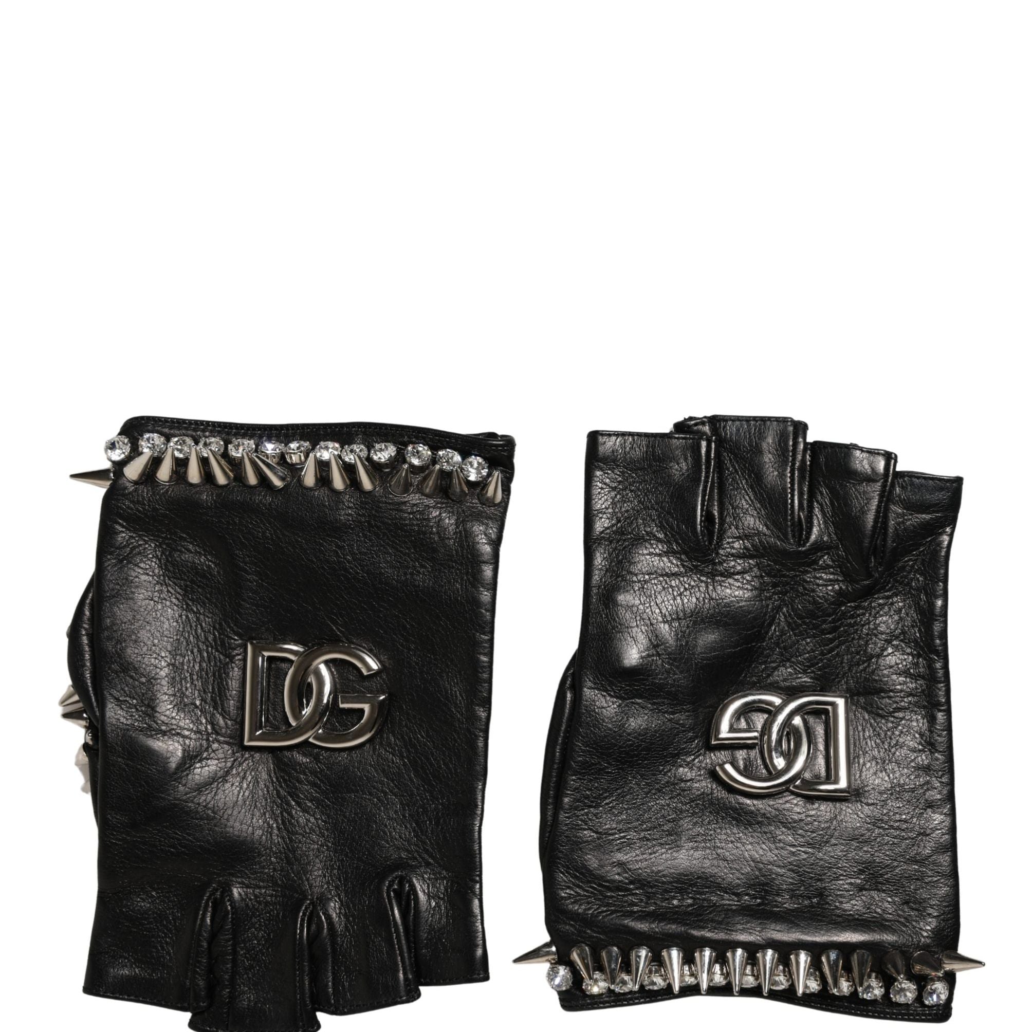 Dolce & Gabbana Women Black Embellished Wrist Length Mitten Gloves