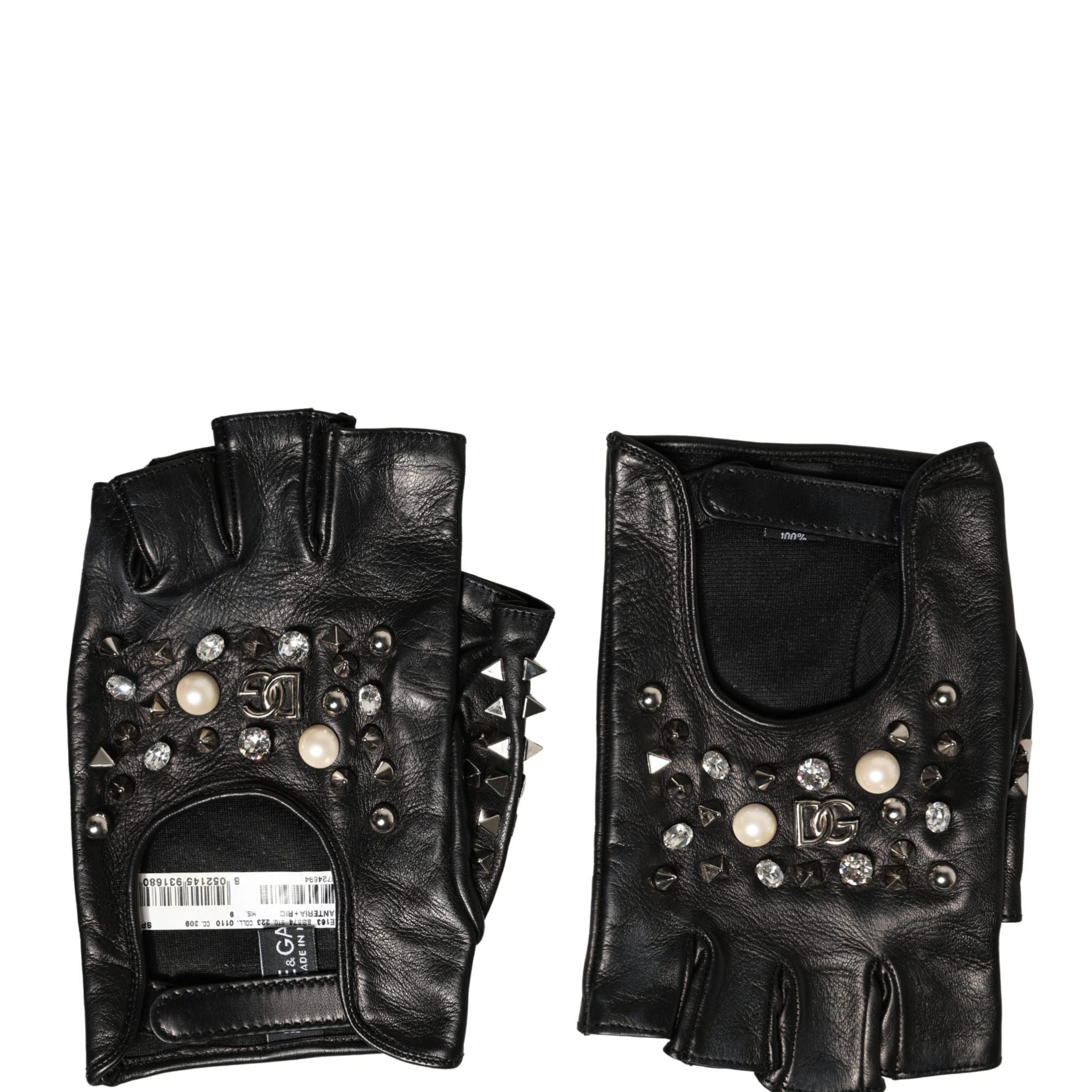 Dolce & Gabbana Black Embellished Wrist Length Mitten Women Gloves