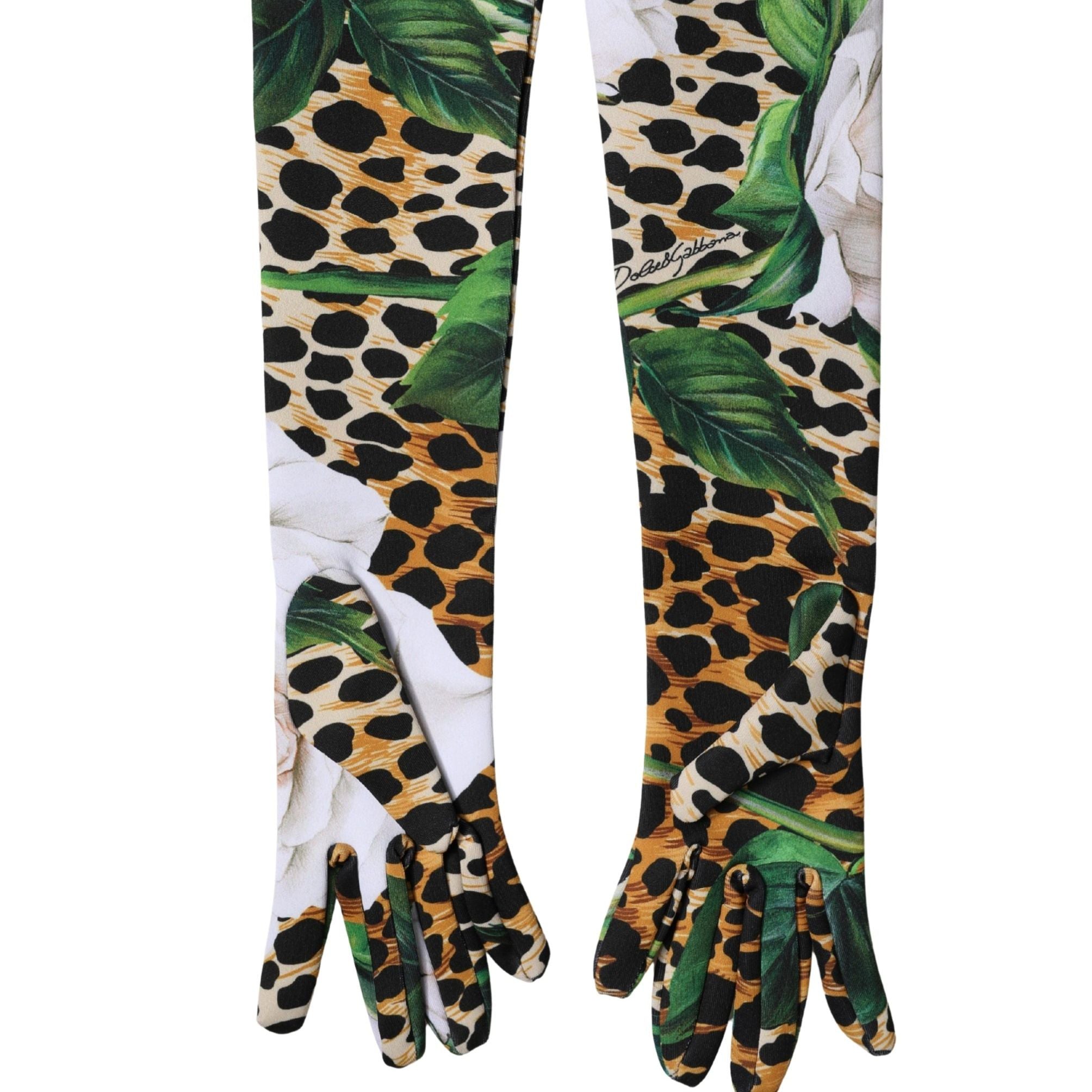 Dolce & Gabbana Multicolor Floral Leopard Elbow Length Women Gloves