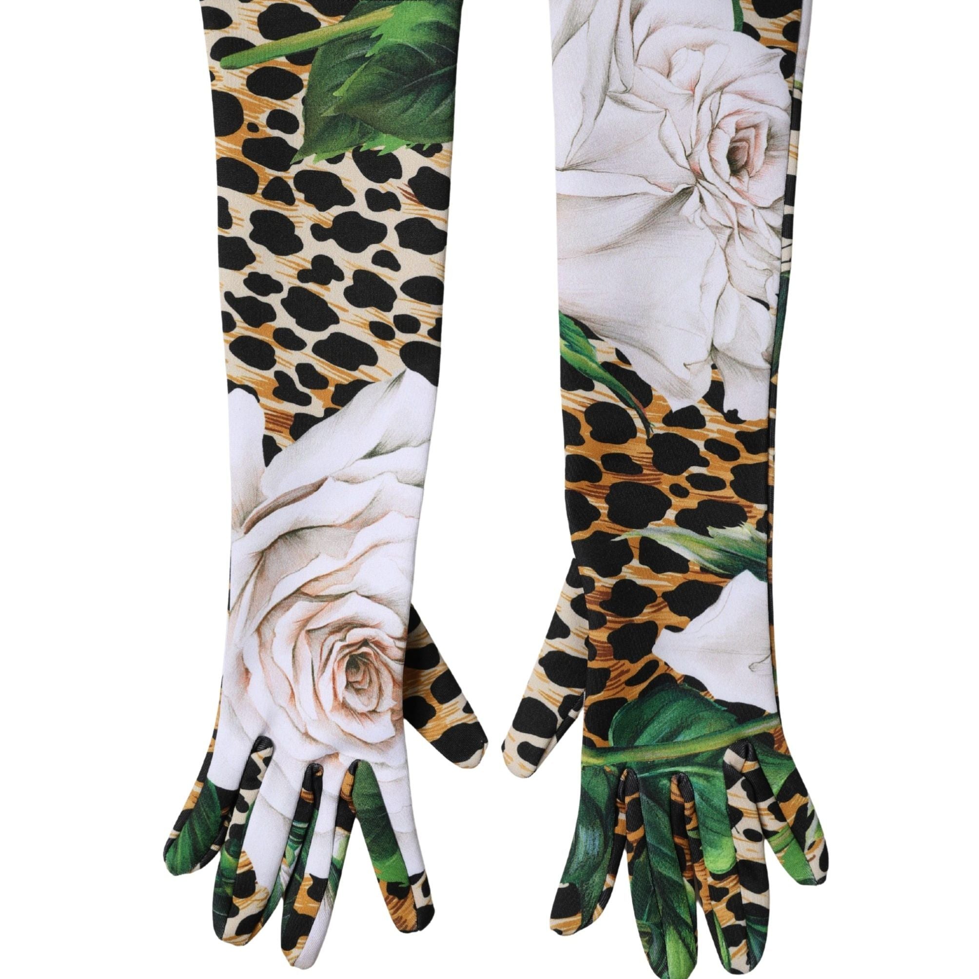 Dolce & Gabbana Multicolor Floral Leopard Elbow Length Women Gloves