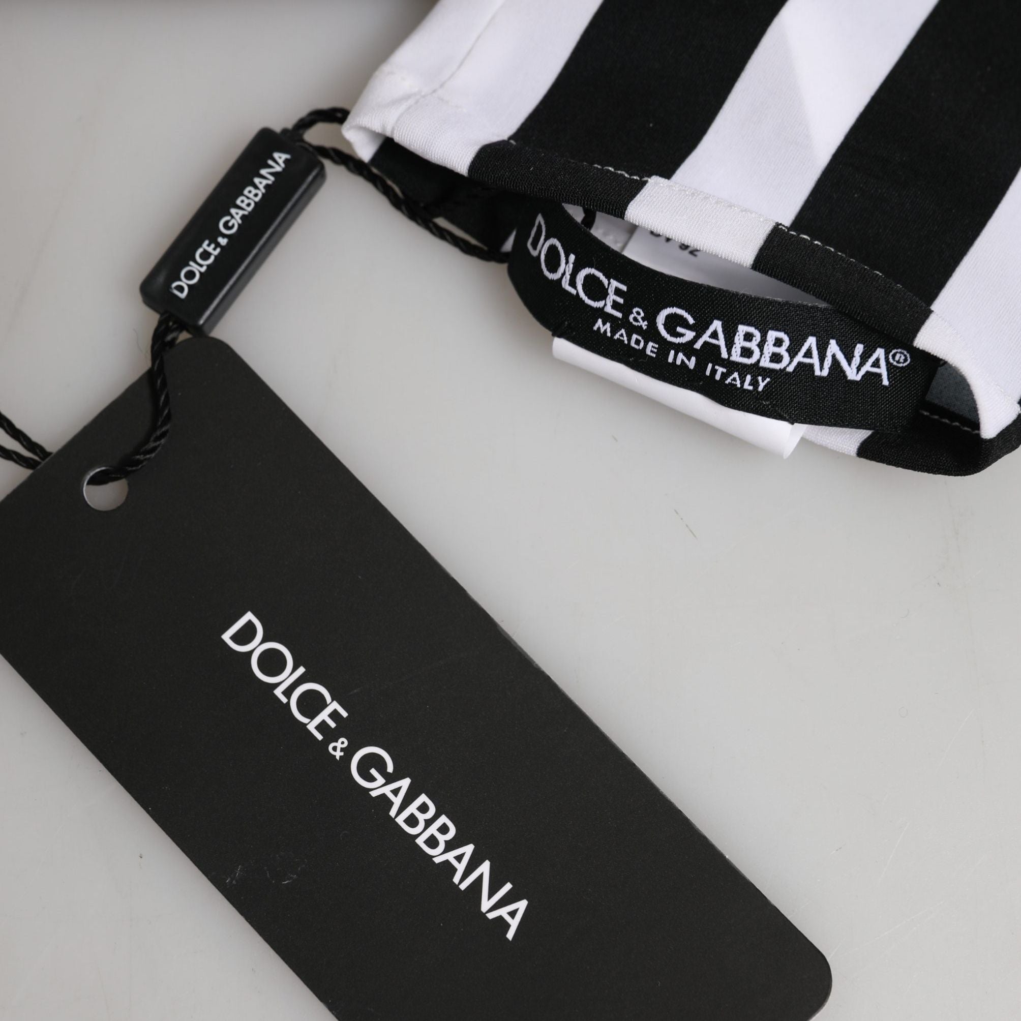 Dolce & Gabbana Black White Stripes Nylon Elbow Length Women Gloves