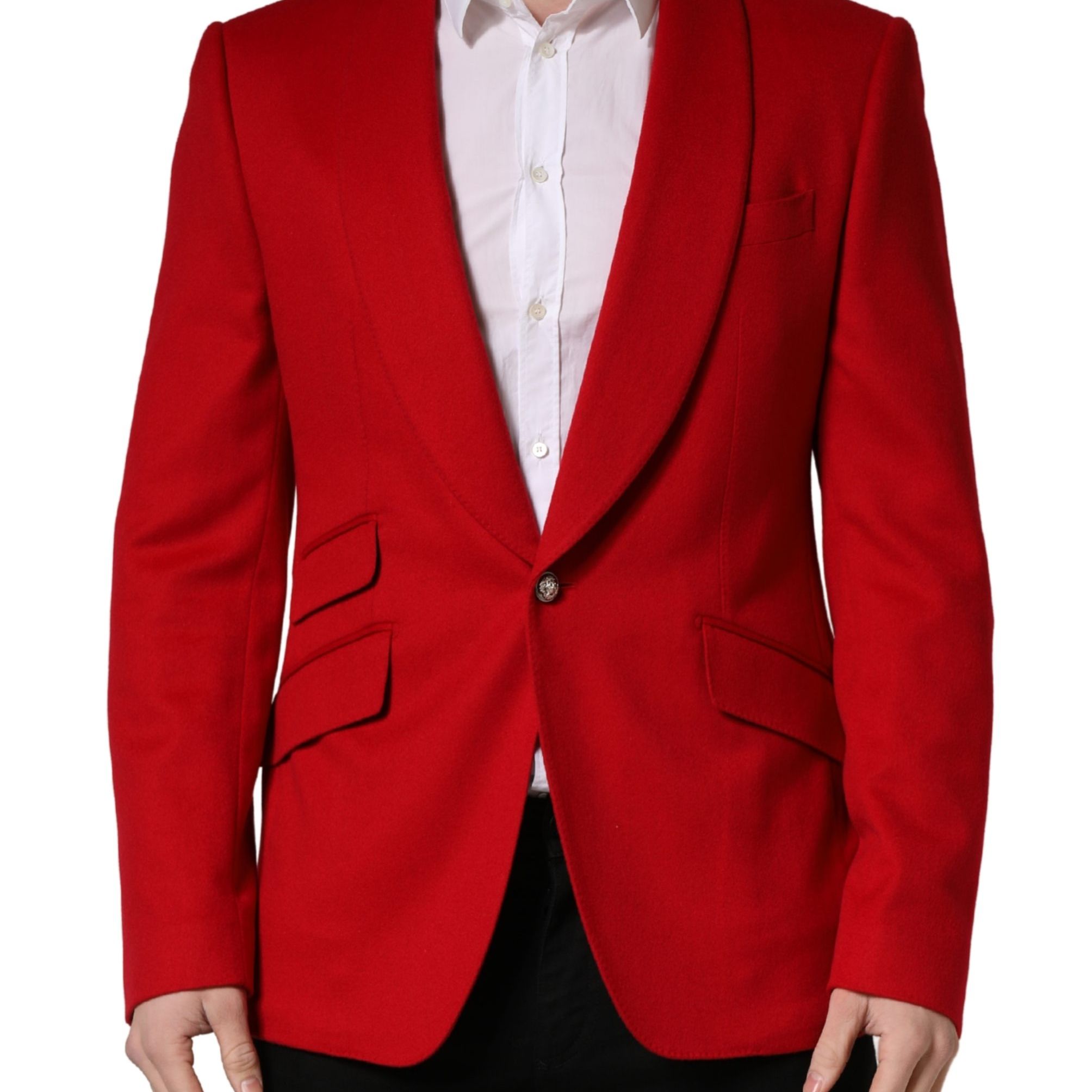 Dolce & Gabbana Red Cashmere Single Breasted Jacket Blazer