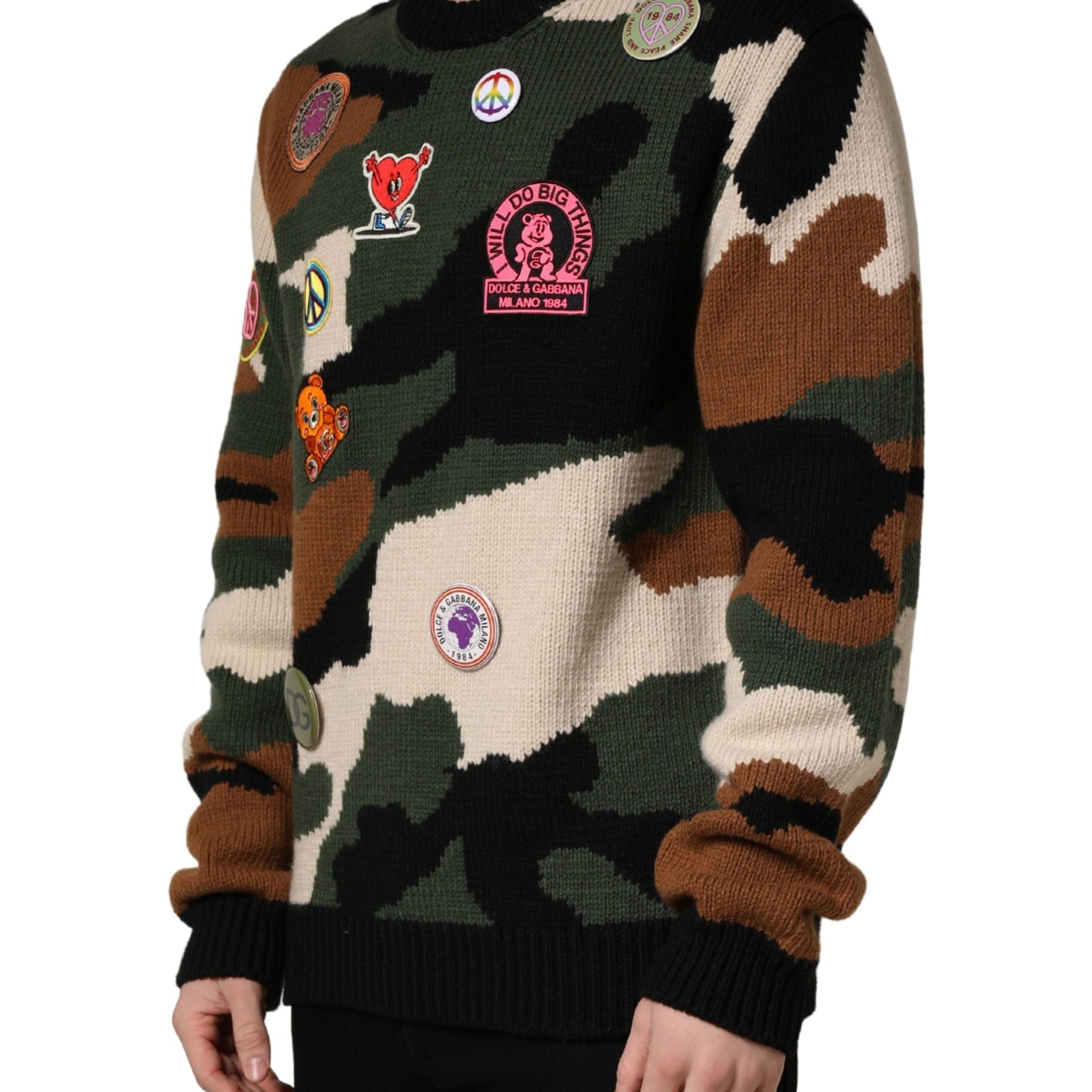 Dolce & Gabbana Multicolor Intarsia-Knit Camouflage Pullover Sweater