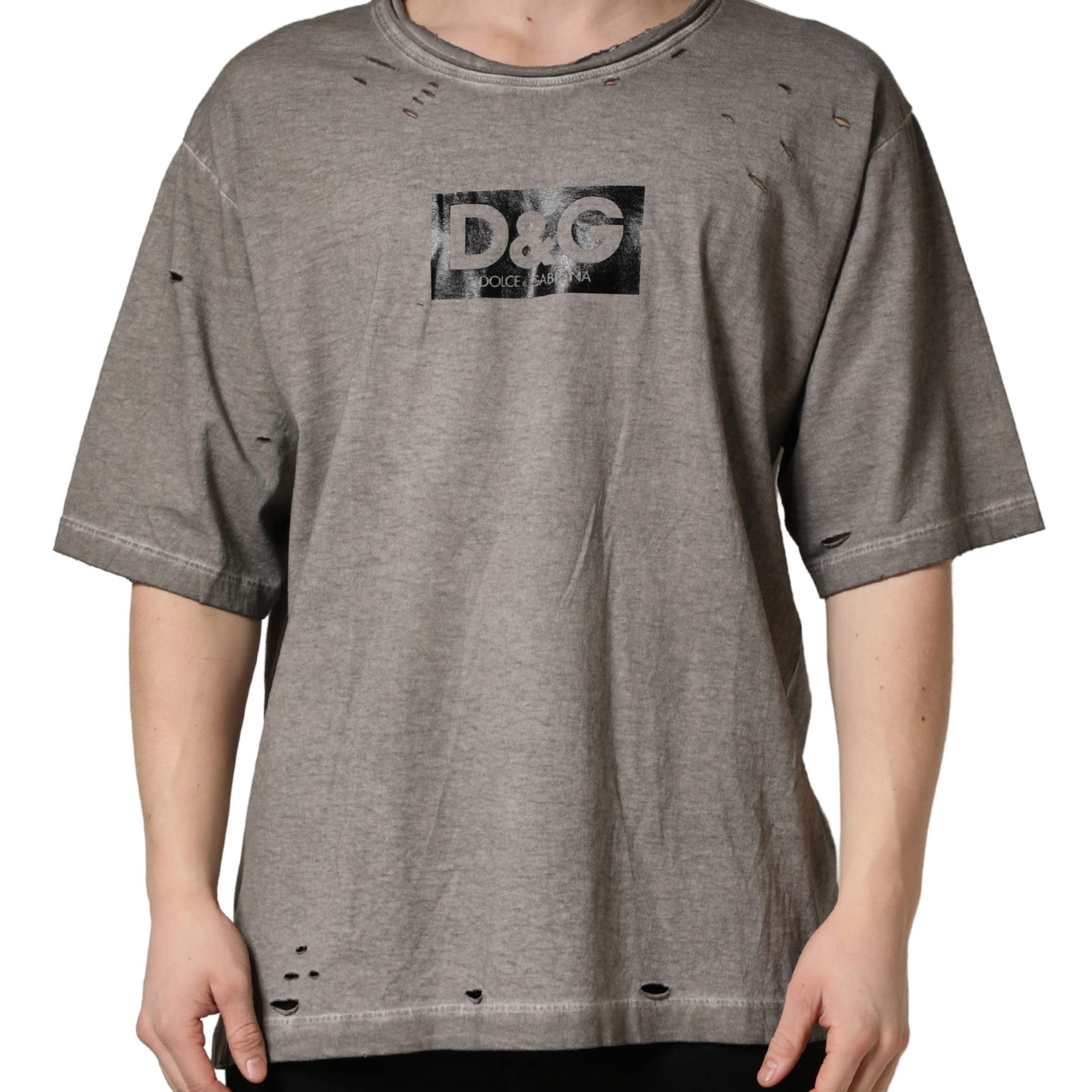 Dolce & Gabbana Gray DG Logo Print Cotton Round Neck T-shirt