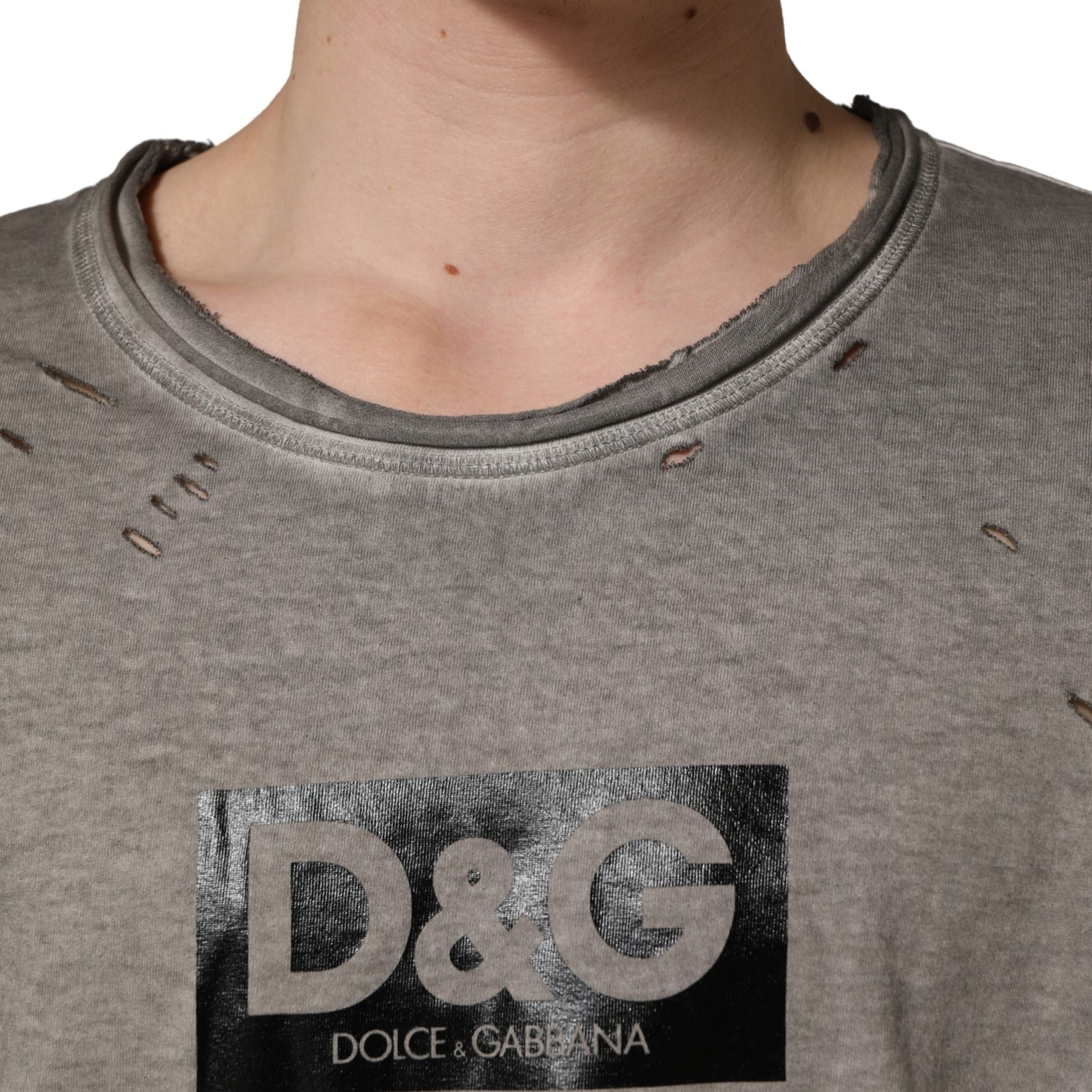 Dolce & Gabbana Gray DG Logo Print Cotton Round Neck T-shirt