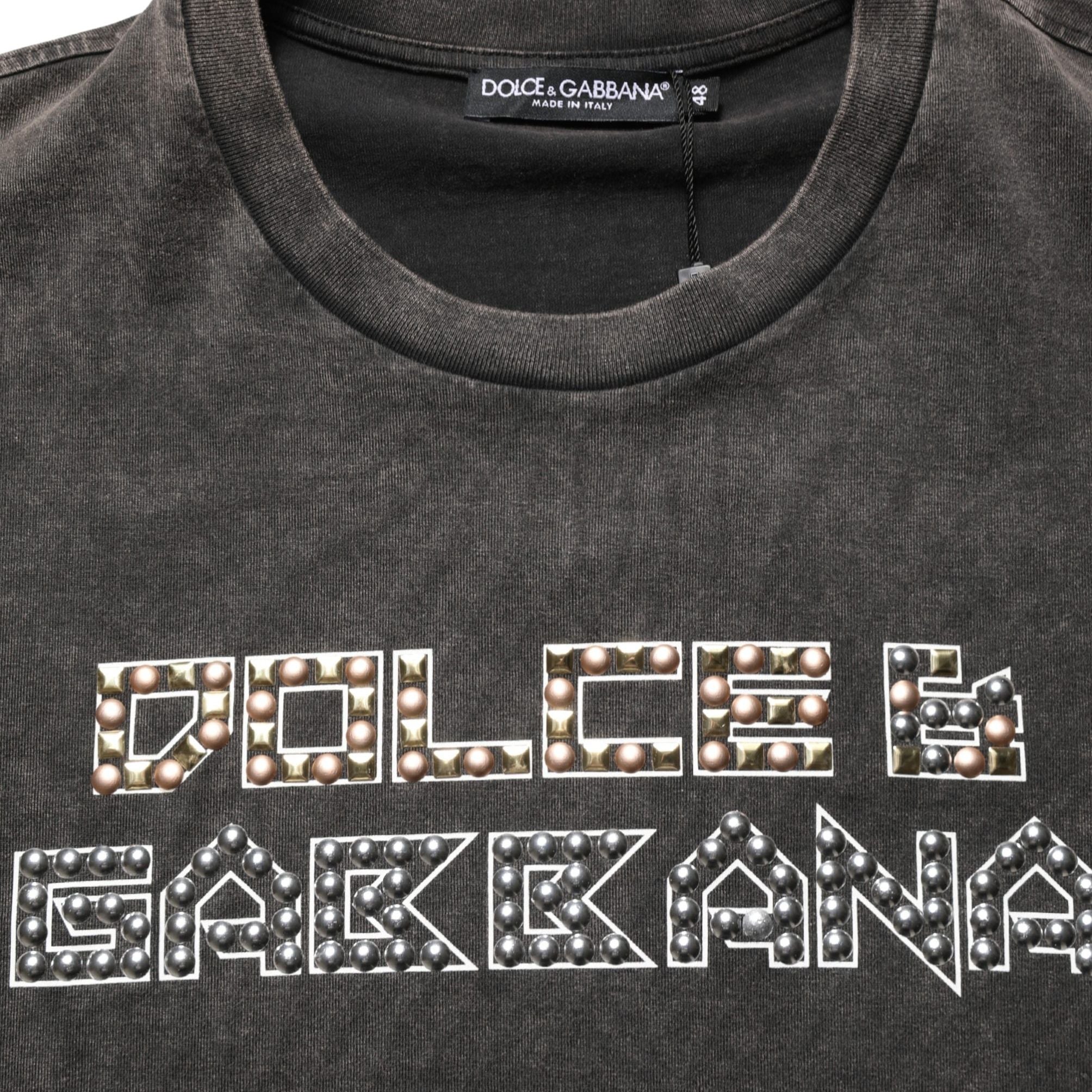 Dolce & Gabbana Gray Logo Embellished Men Crew Neck T-shirt