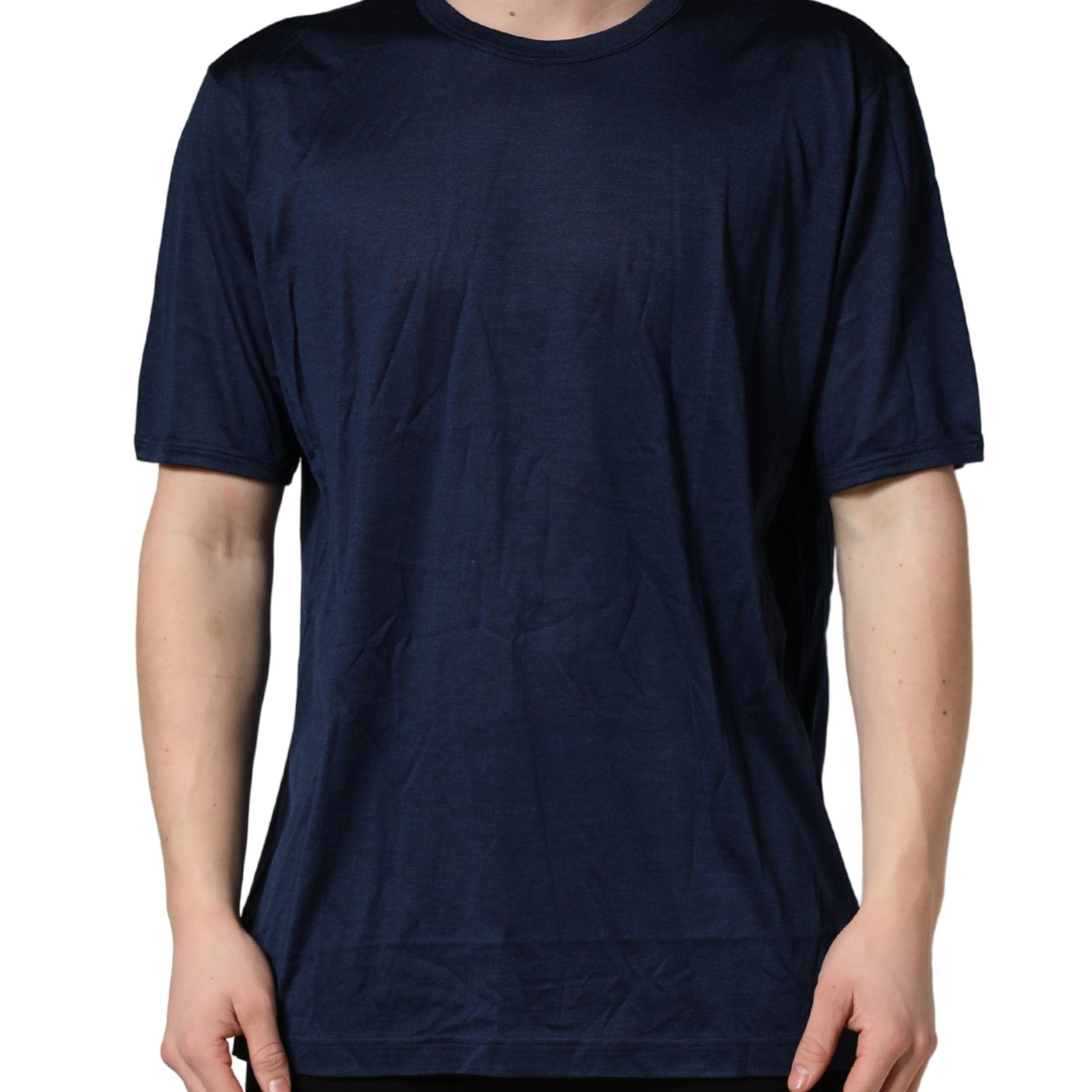 Dolce & Gabbana Dark Blue Silk Short Sleeve CrewNeck T-shirt