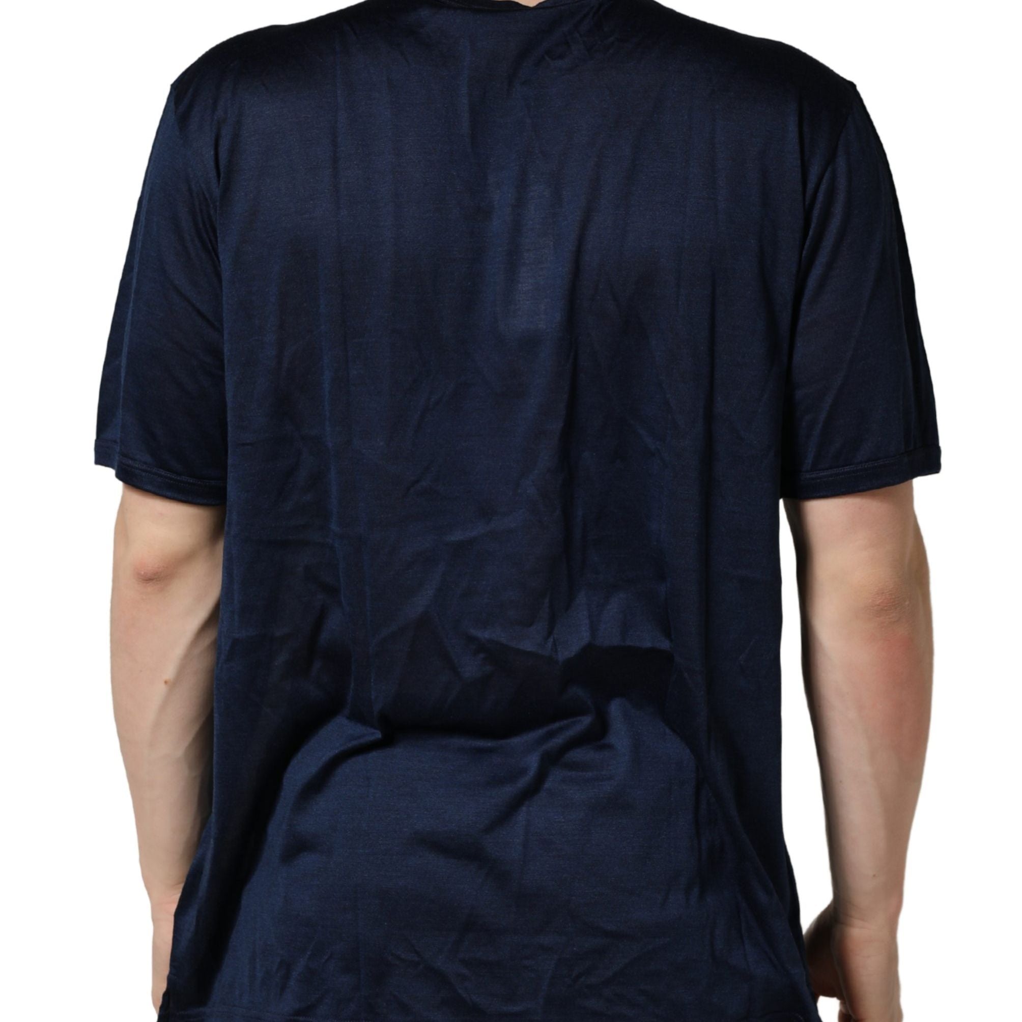 Dolce & Gabbana Dark Blue Silk Short Sleeve CrewNeck T-shirt