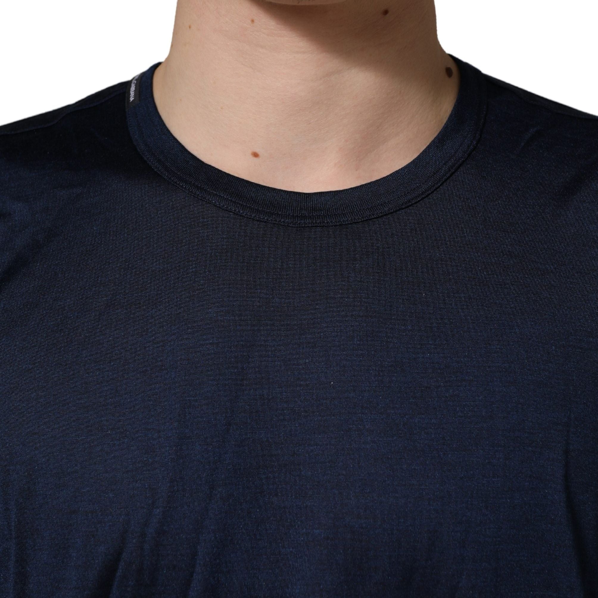 Dolce & Gabbana Dark Blue Silk Short Sleeve CrewNeck T-shirt