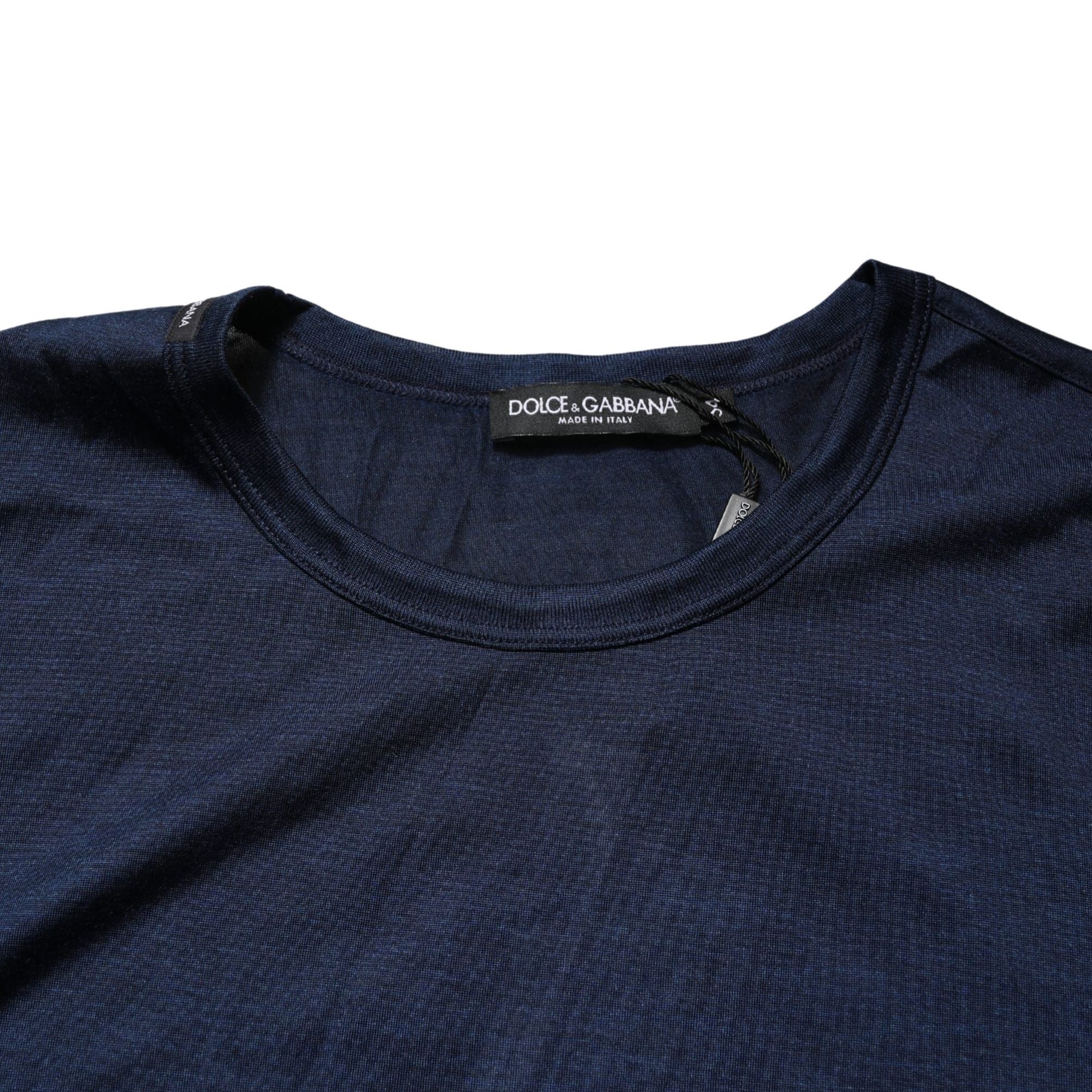 Dolce & Gabbana Dark Blue Silk Short Sleeve CrewNeck T-shirt