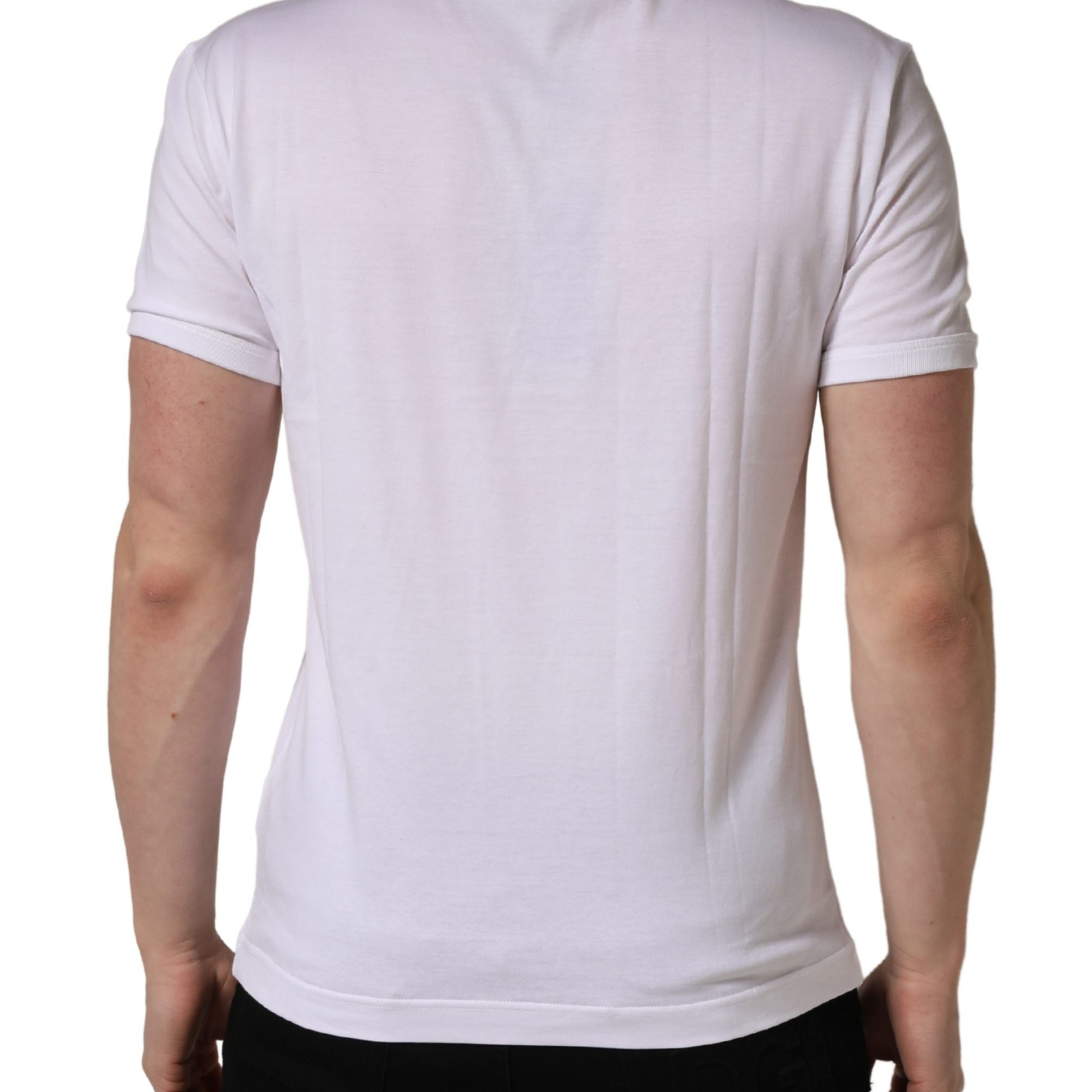 Dolce & Gabbana White Palm Embroidered Men Crew Neck T-shirt