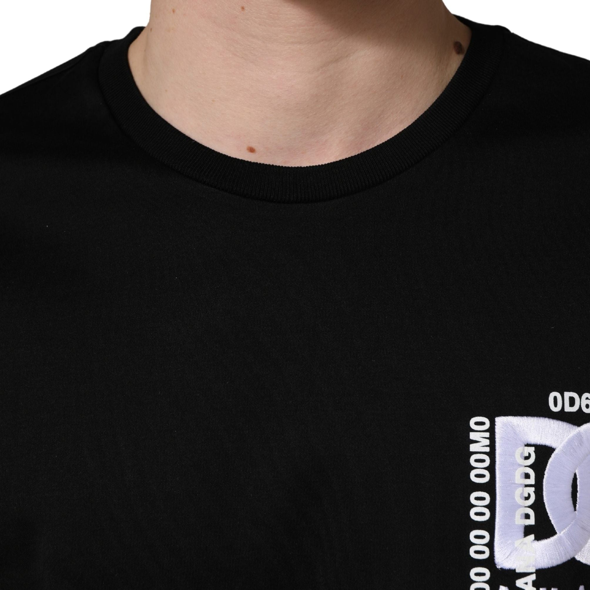 Dolce & Gabbana Black Logo Embroidered Men Crew Neck T-shirt
