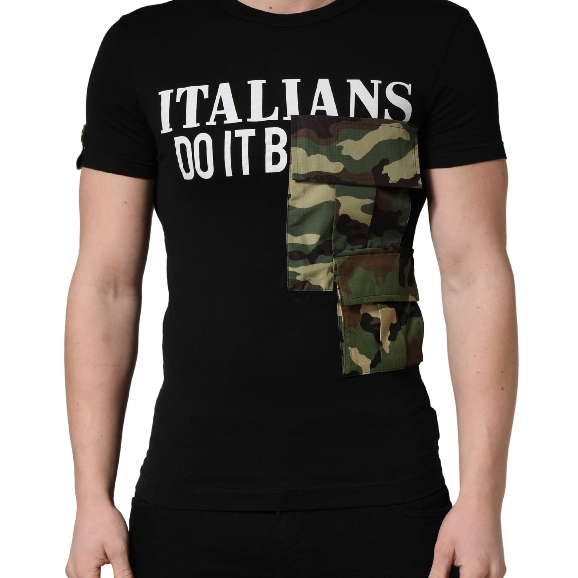 Dolce & Gabbana Black Italians Do It Better Camo Pocket Men T-shirt