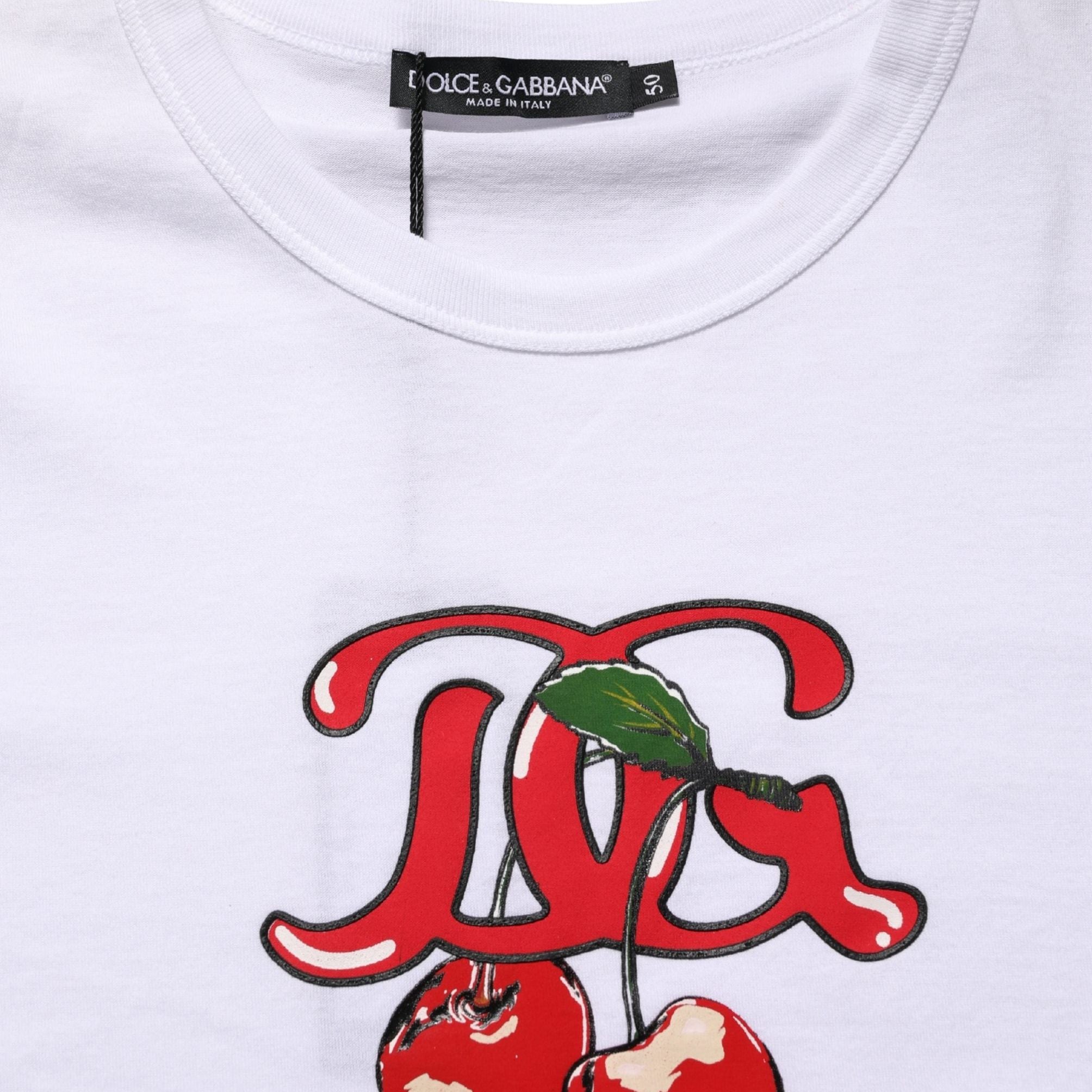 Dolce & Gabbana White DG Cherries Cotton Crew Neck  T-shirt