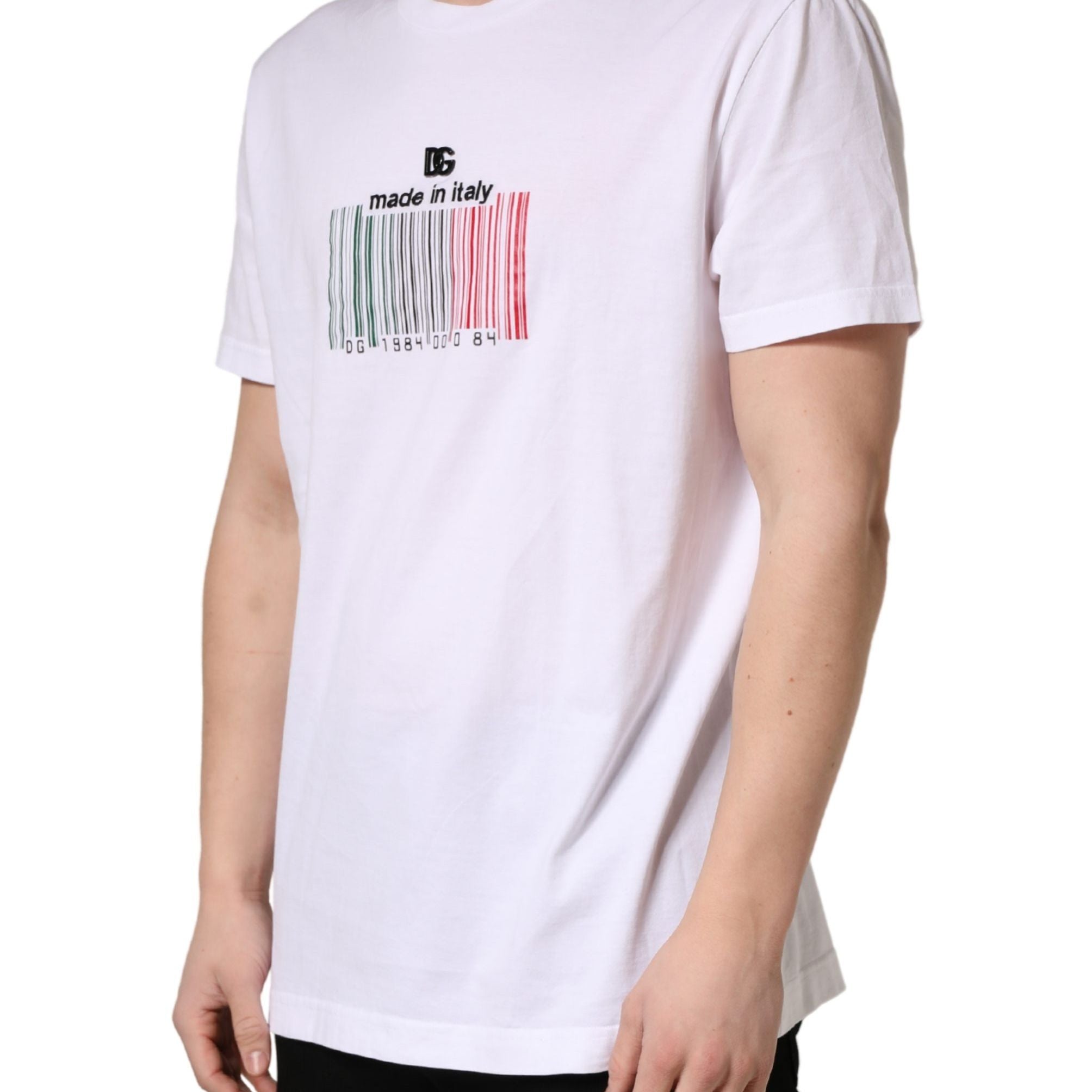 Dolce & Gabbana White Barcode Cotton Crew Neck Men T-shirt