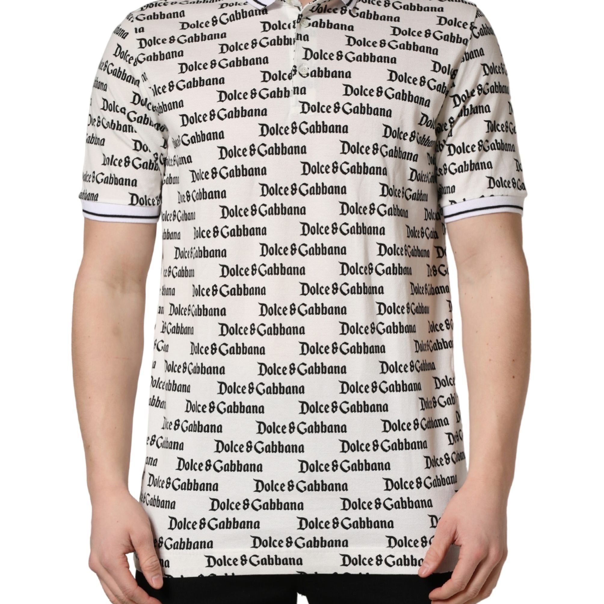 Dolce & Gabbana White Logo Monogram Cotton Men Polo  T-shirt