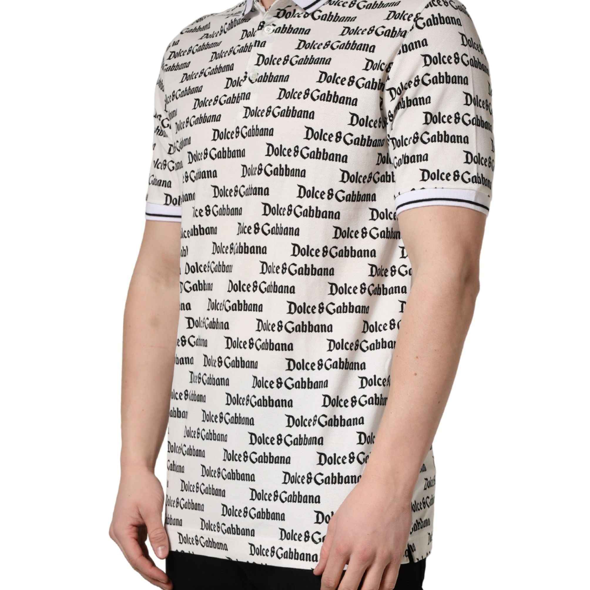 Dolce & Gabbana White Logo Monogram Cotton Men Polo  T-shirt