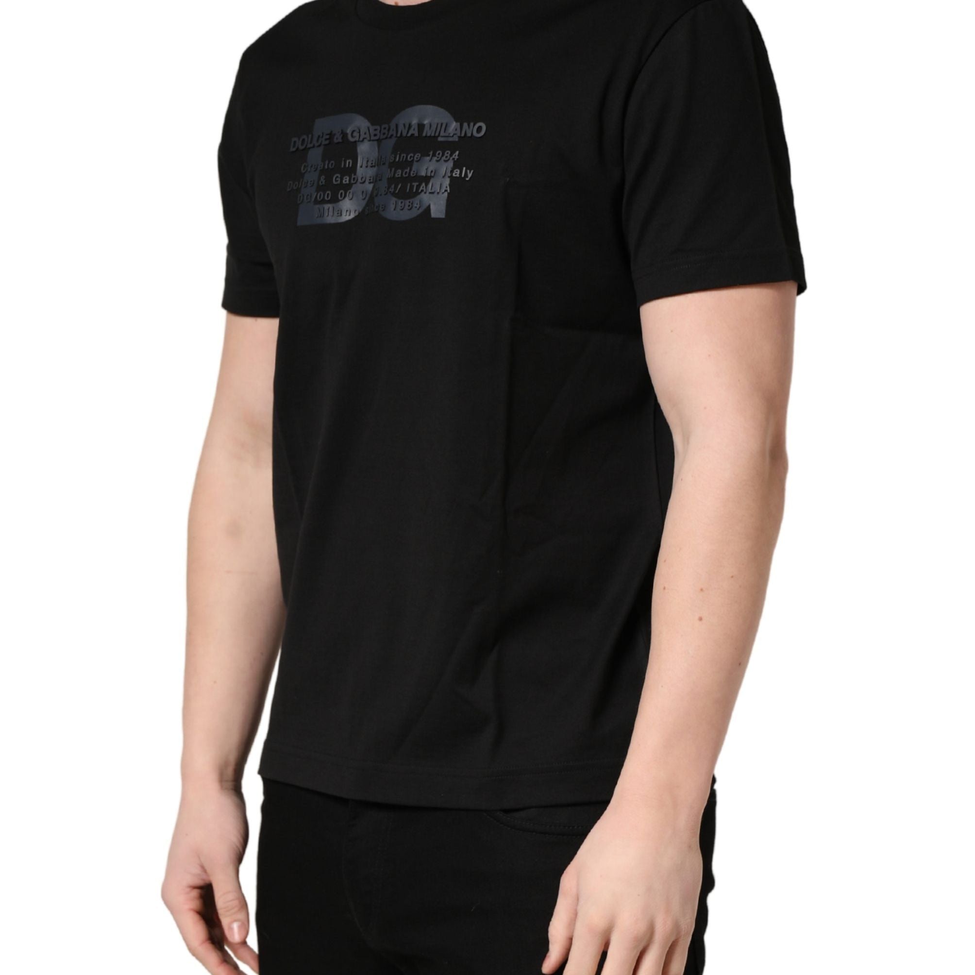 +39 MASQ Black Logo DG Print Cotton Crew Neck T-shirt