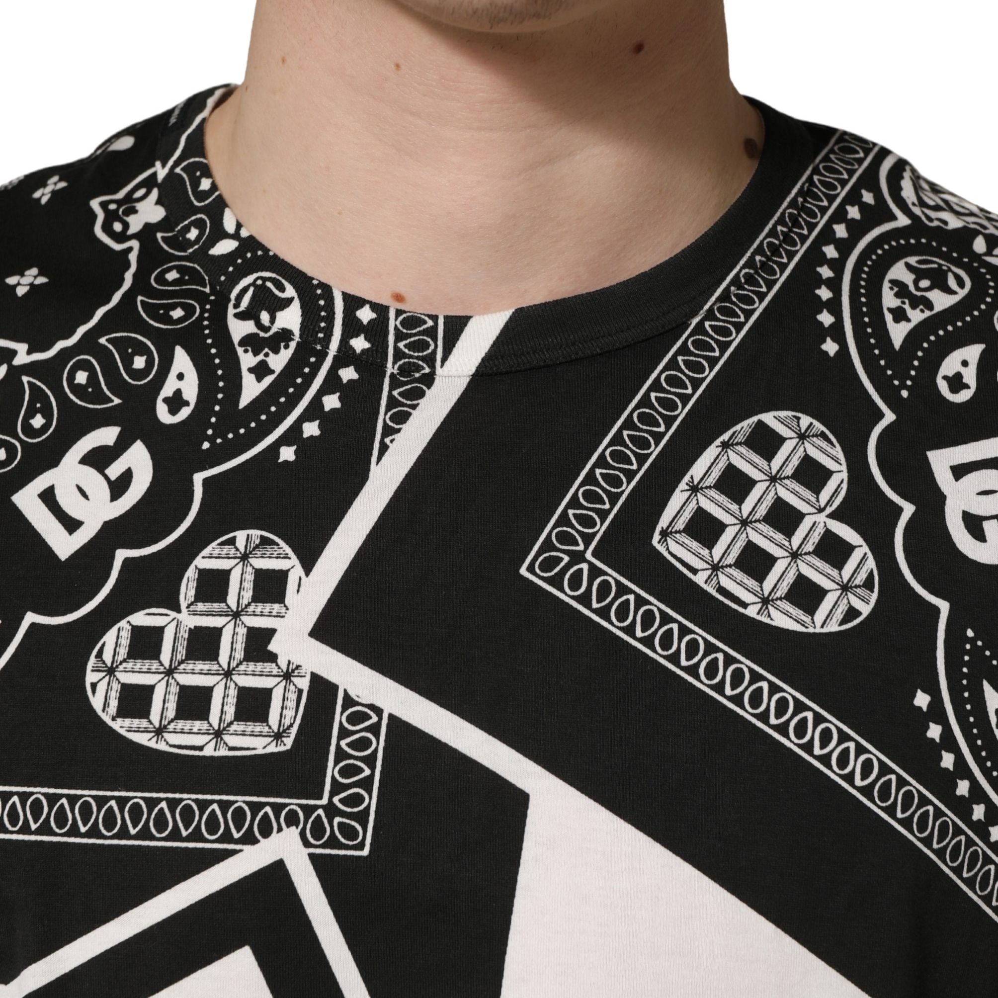 Dolce & Gabbana Black White Bandana Cotton Crew Neck  T-shirt