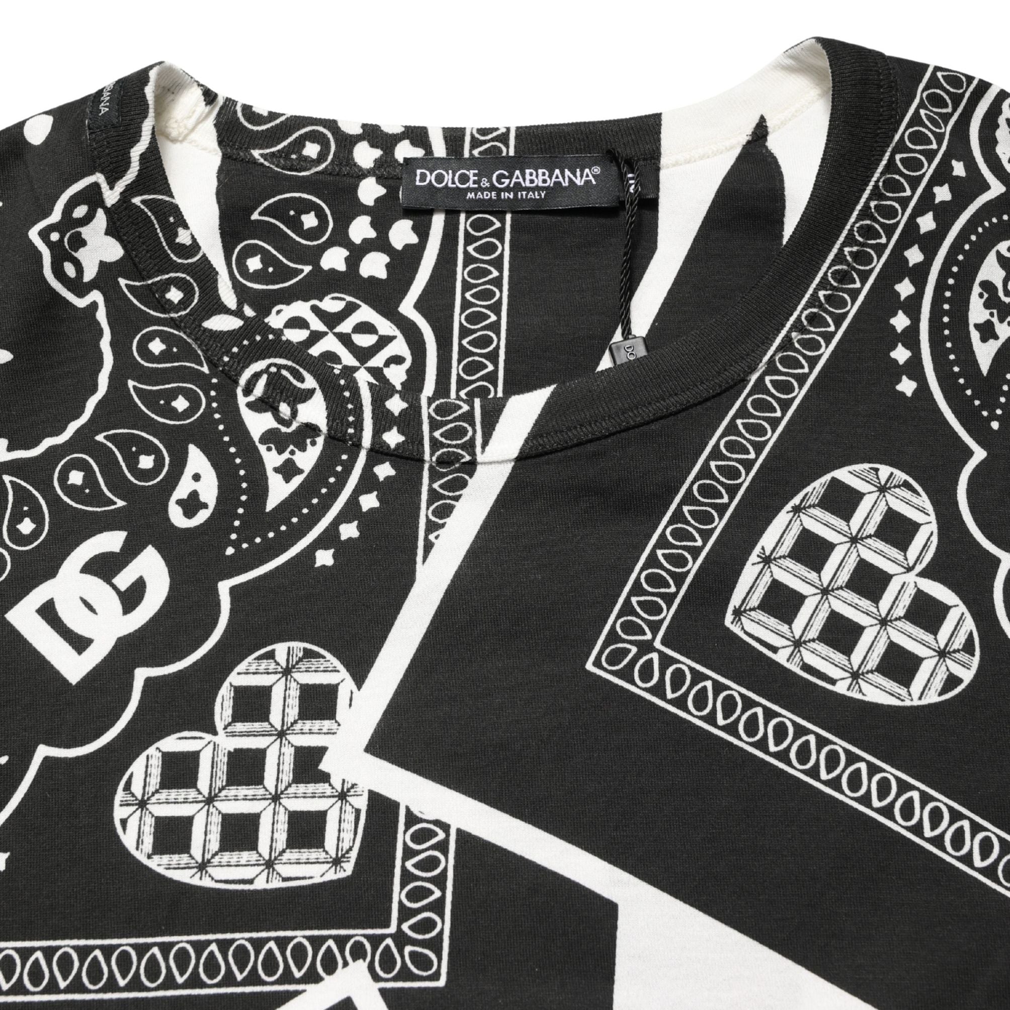 Dolce & Gabbana Black White Bandana Cotton Crew Neck  T-shirt