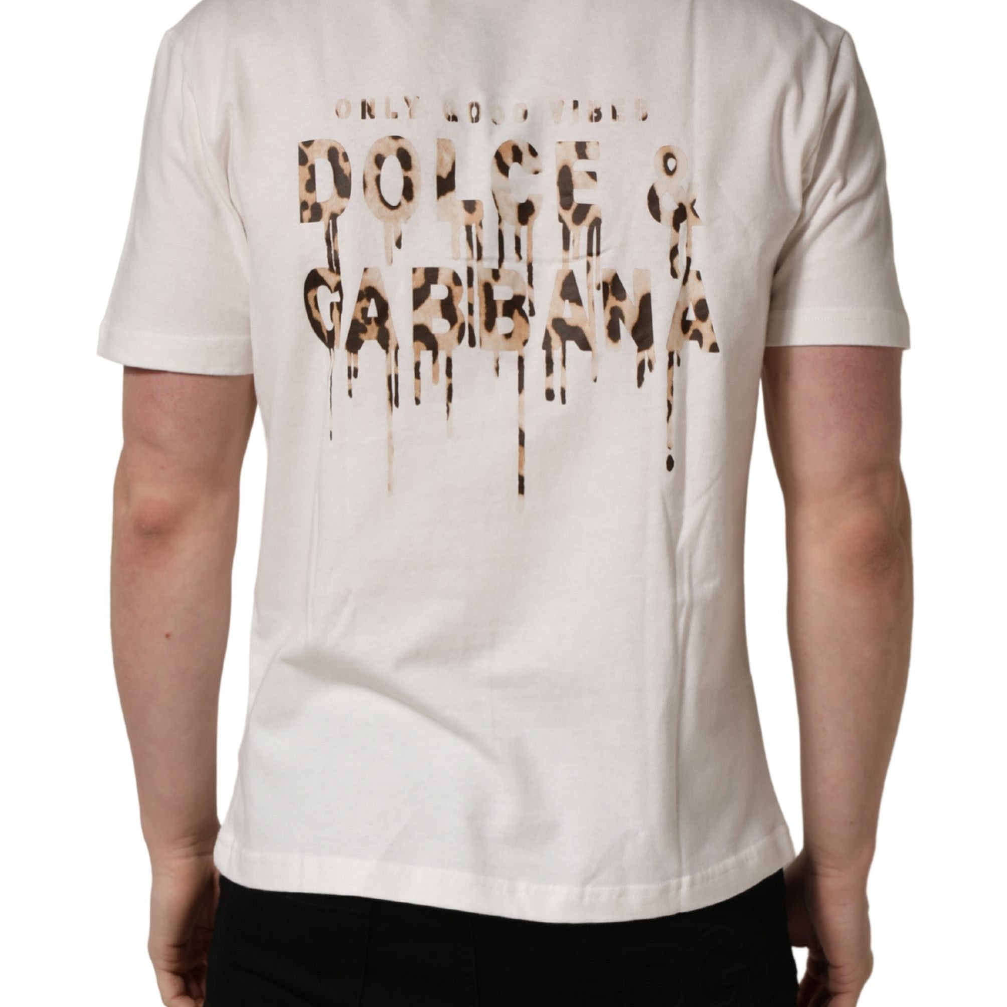Dolce & Gabbana White Logo Patch Cotton Men Crew Neck  T-shirt