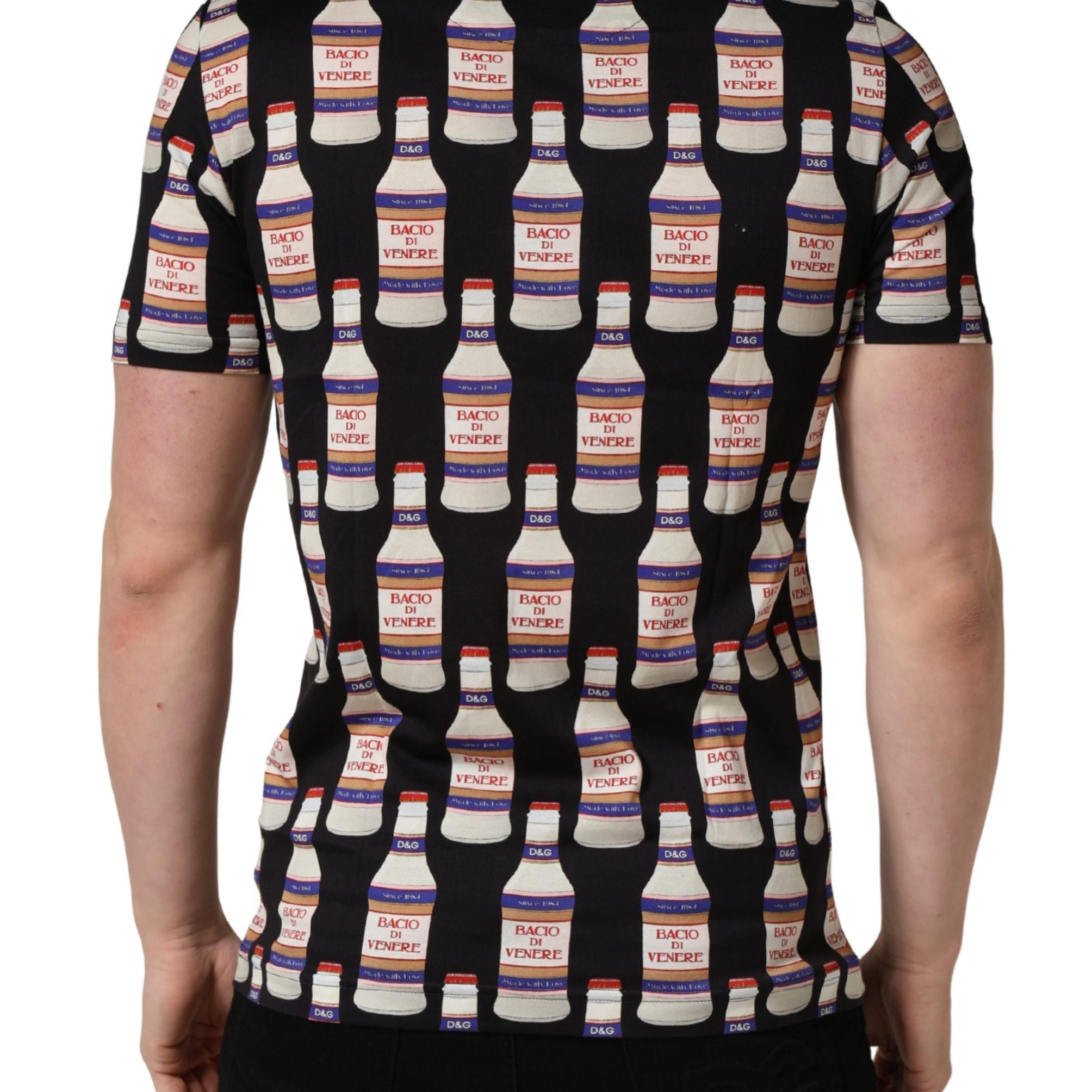 Dolce & Gabbana Black Bottle Print Cotton Crew Neck  T-shirt