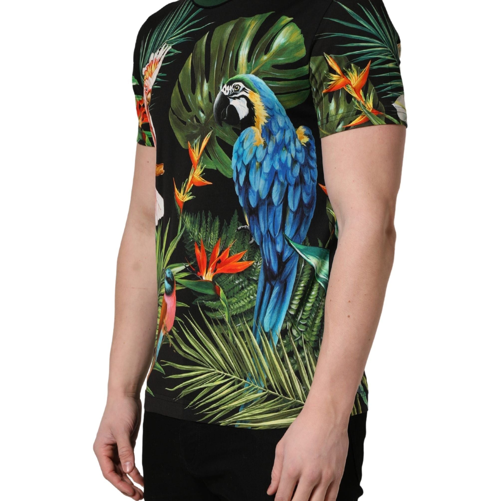 Dolce & Gabbana Black Bird Print Cotton Men Crew Neck T-shirt