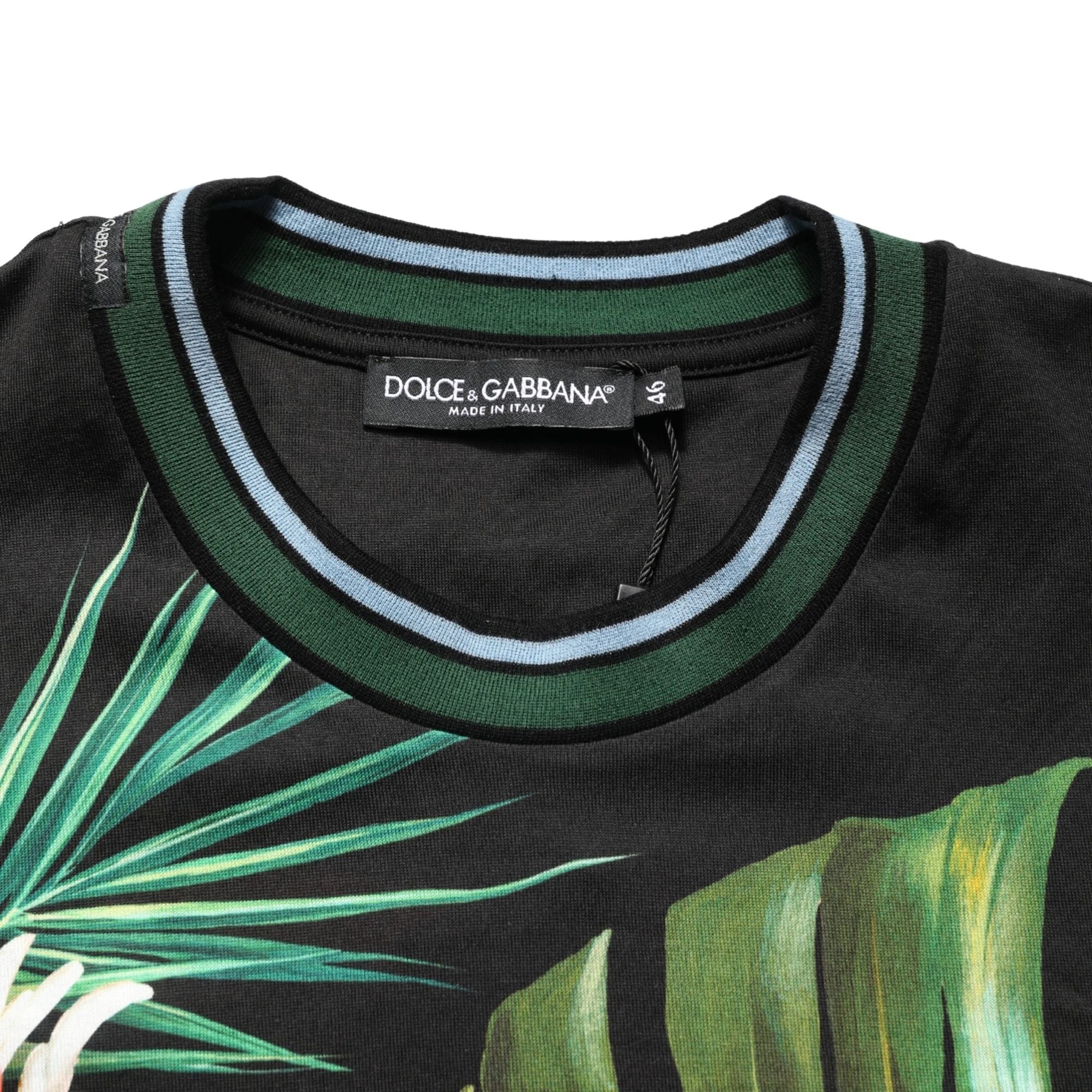 Dolce & Gabbana Black Bird Print Cotton Men Crew Neck T-shirt