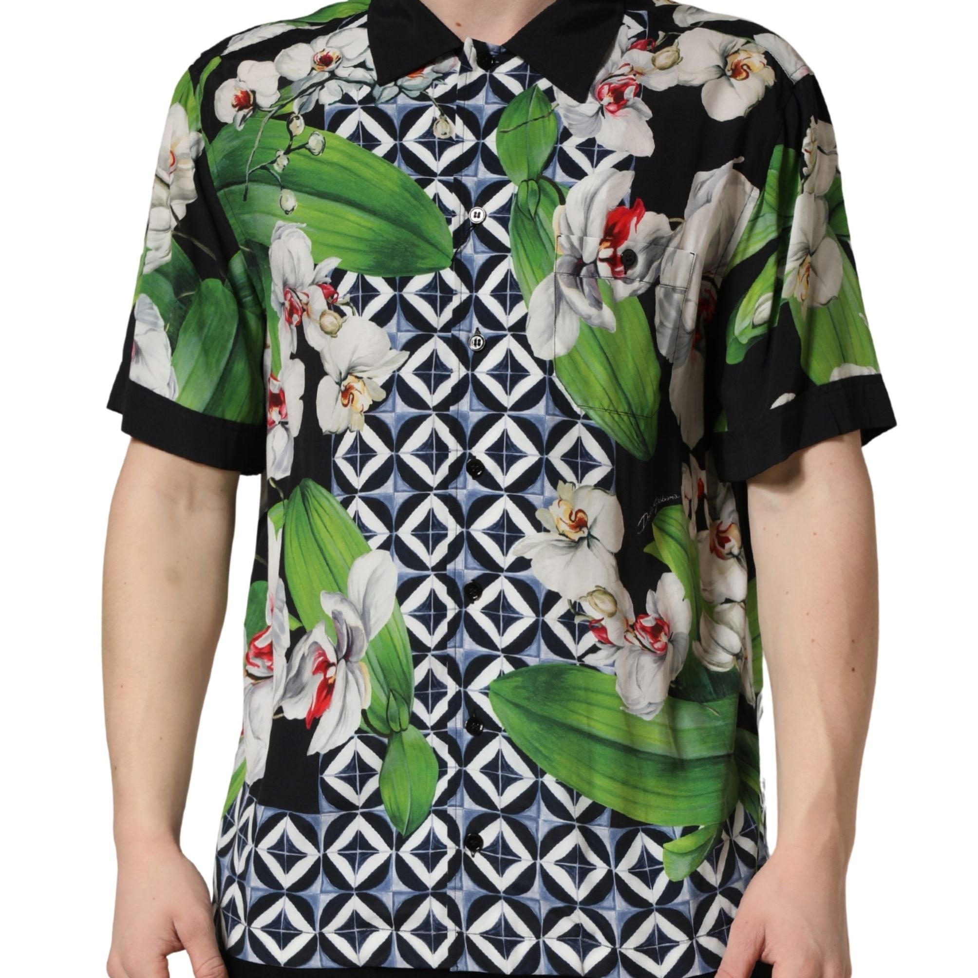 Dolce & Gabbana Multicolor Tropical Orchid Print Men Shirt