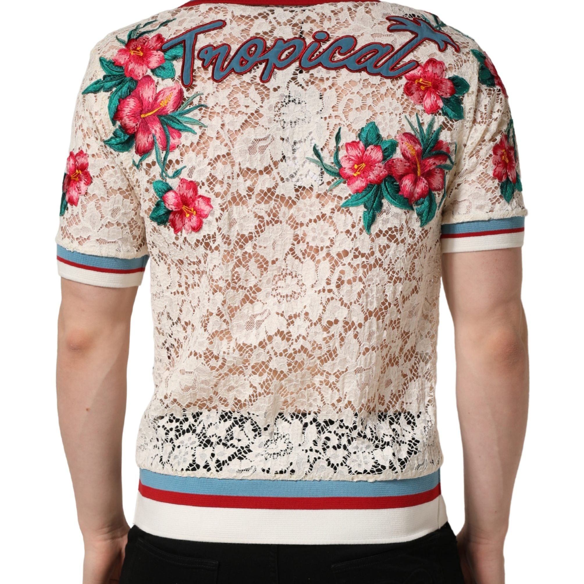 Dolce & Gabbana Beige Floral Tennis Club Lace Polo T-shirt