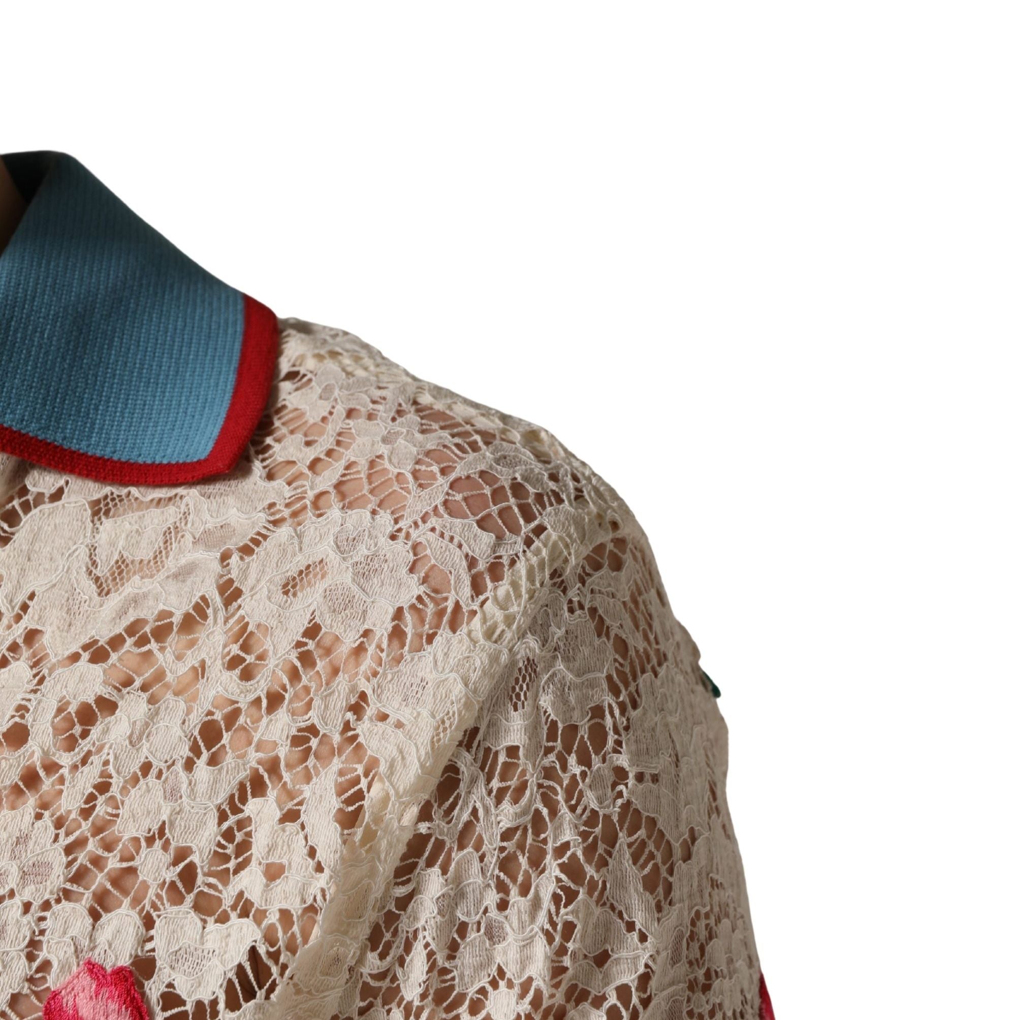 Dolce & Gabbana Beige Floral Tennis Club Lace Polo T-shirt