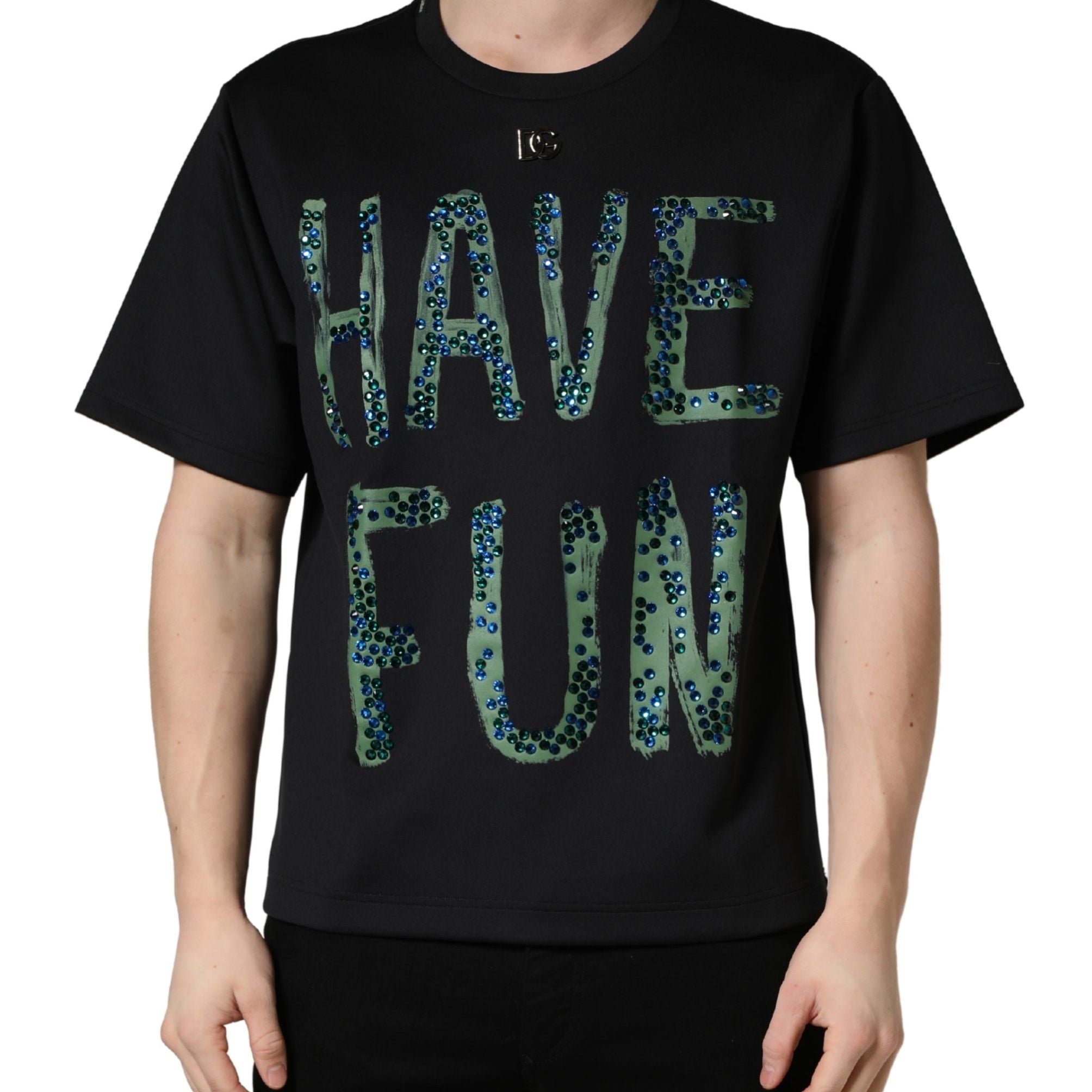 Dolce & Gabbana Black Have Fun Embellished Crew Neck T-shirt