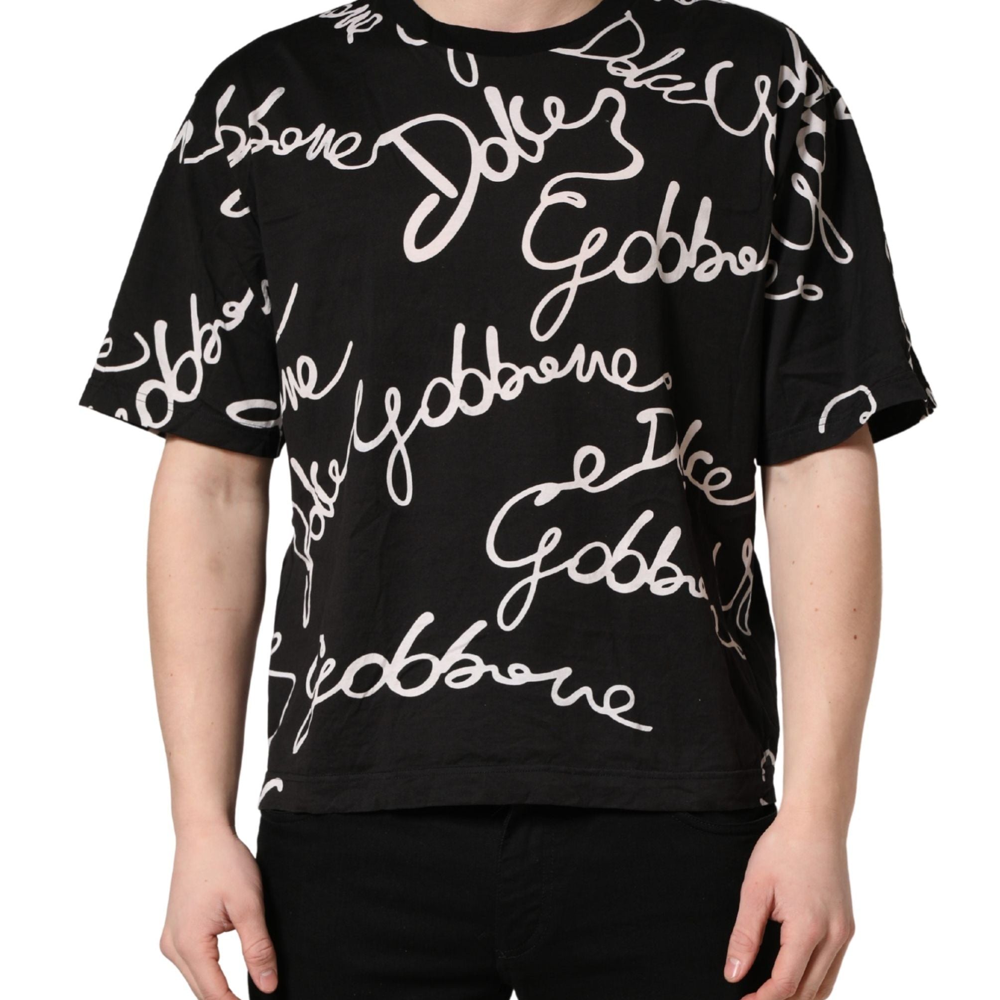 Dolce & Gabbana Black Script Logo Print Men Crew Neck T-shirt