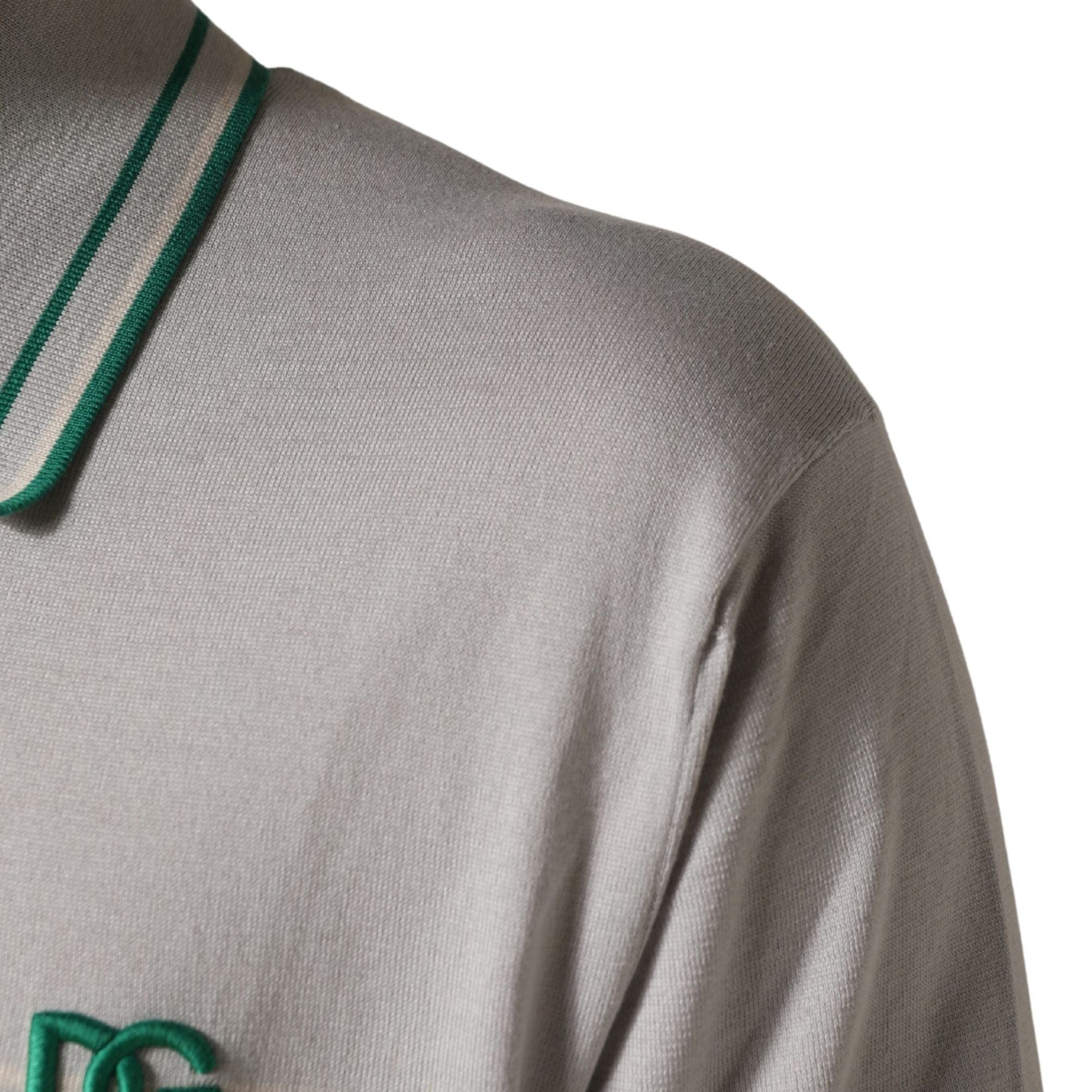 Dolce & Gabbana Gray Green Striped Logo Silk Polo T-shirt