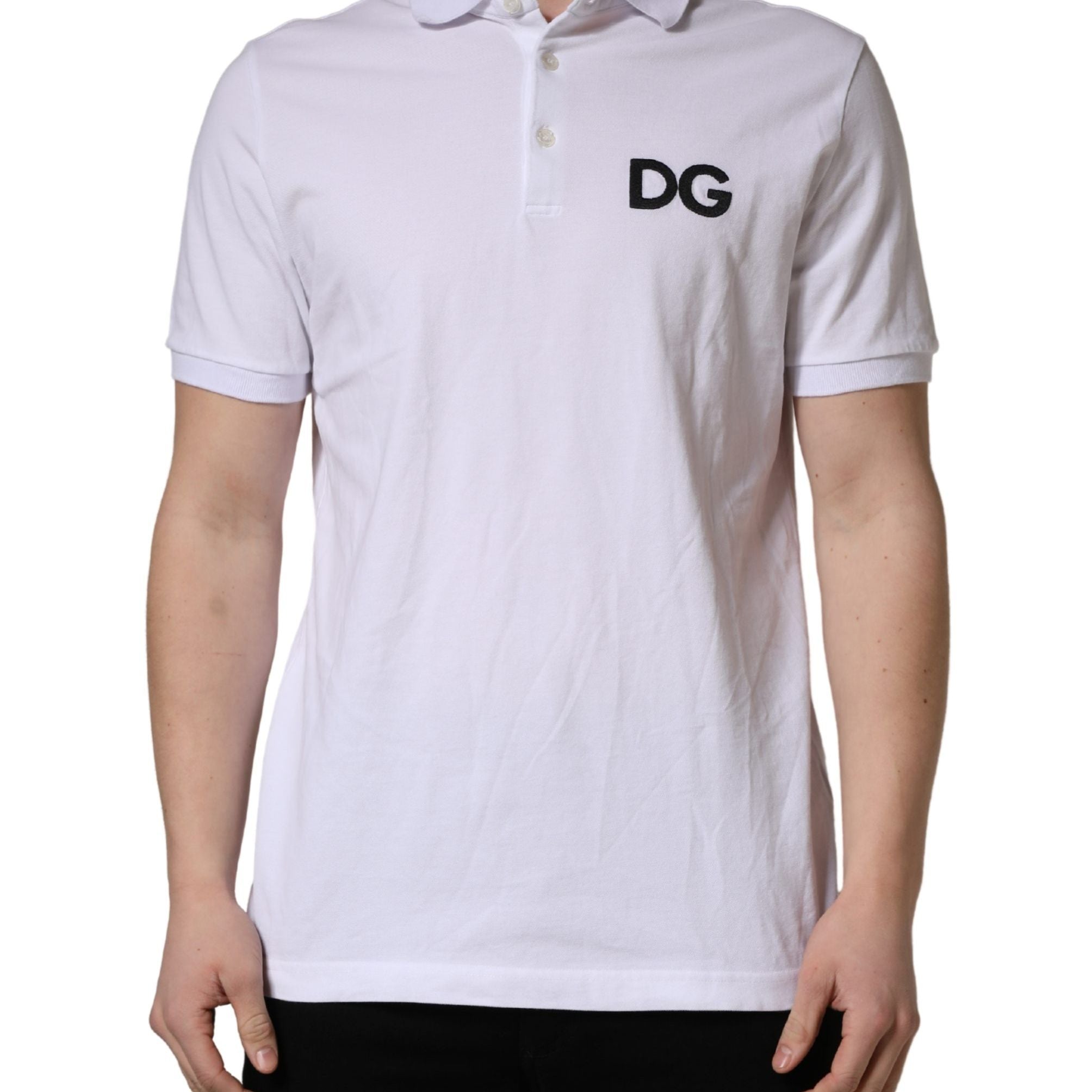 Dolce & Gabbana White Logo Embroidered Cotton Polo T-shirt