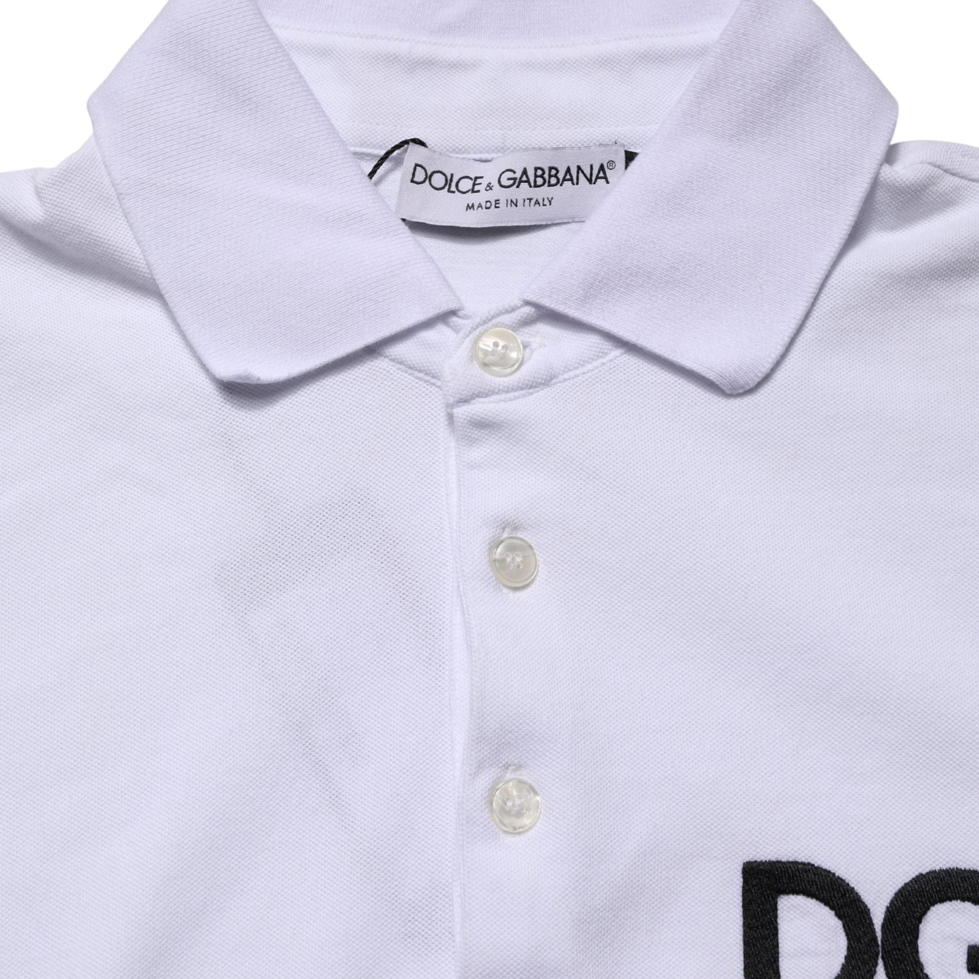 Dolce & Gabbana White Logo Embroidered Cotton Polo T-shirt