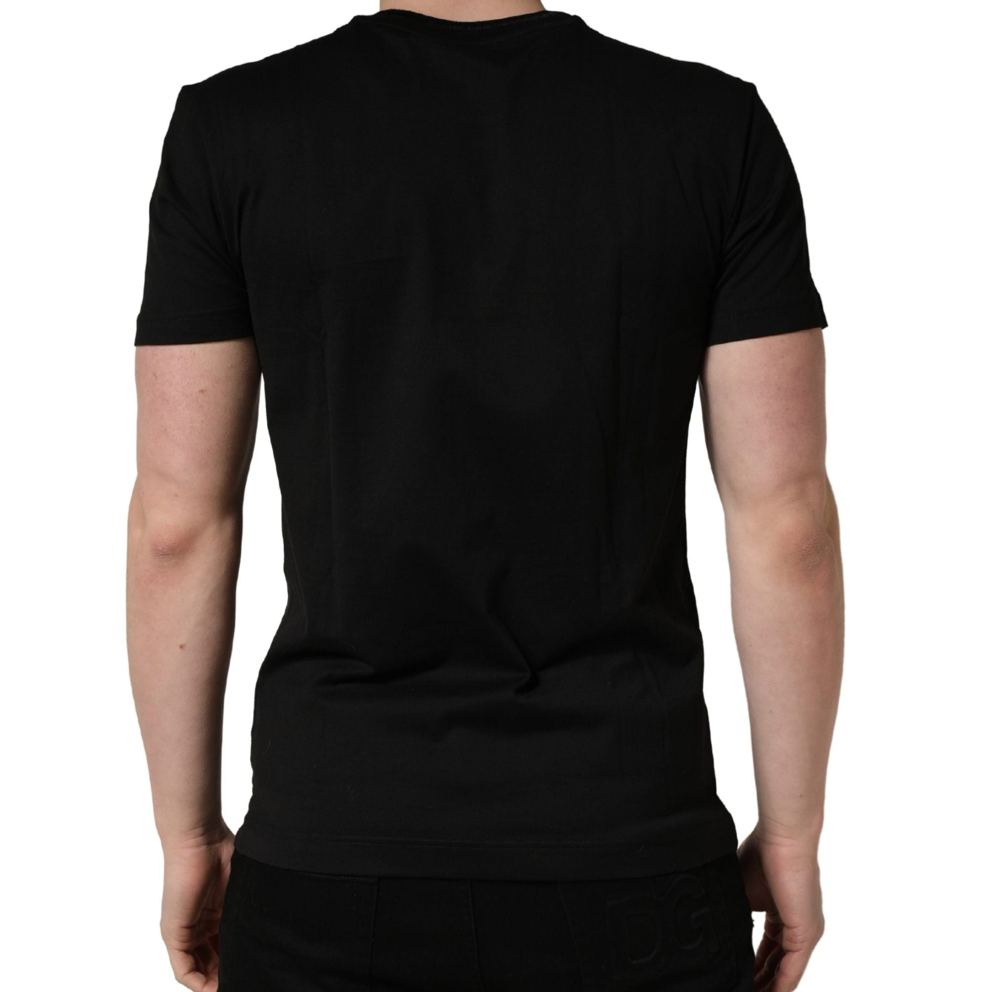 Dolce & Gabbana Black King Patch Cotton Men CrewNeck T-shirt