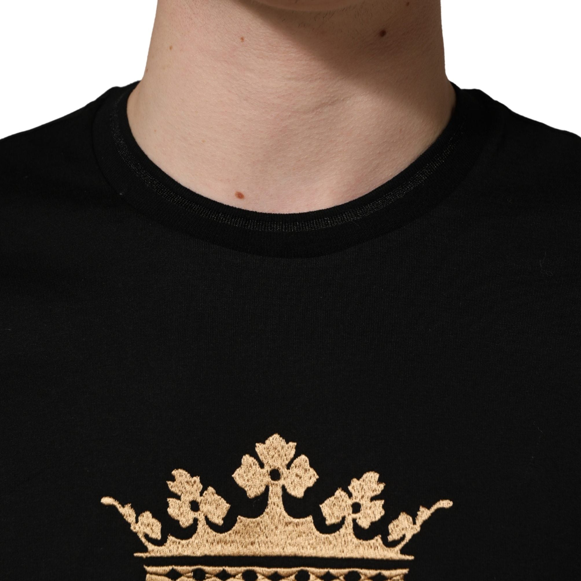 Dolce & Gabbana Black King Patch Cotton Men CrewNeck T-shirt