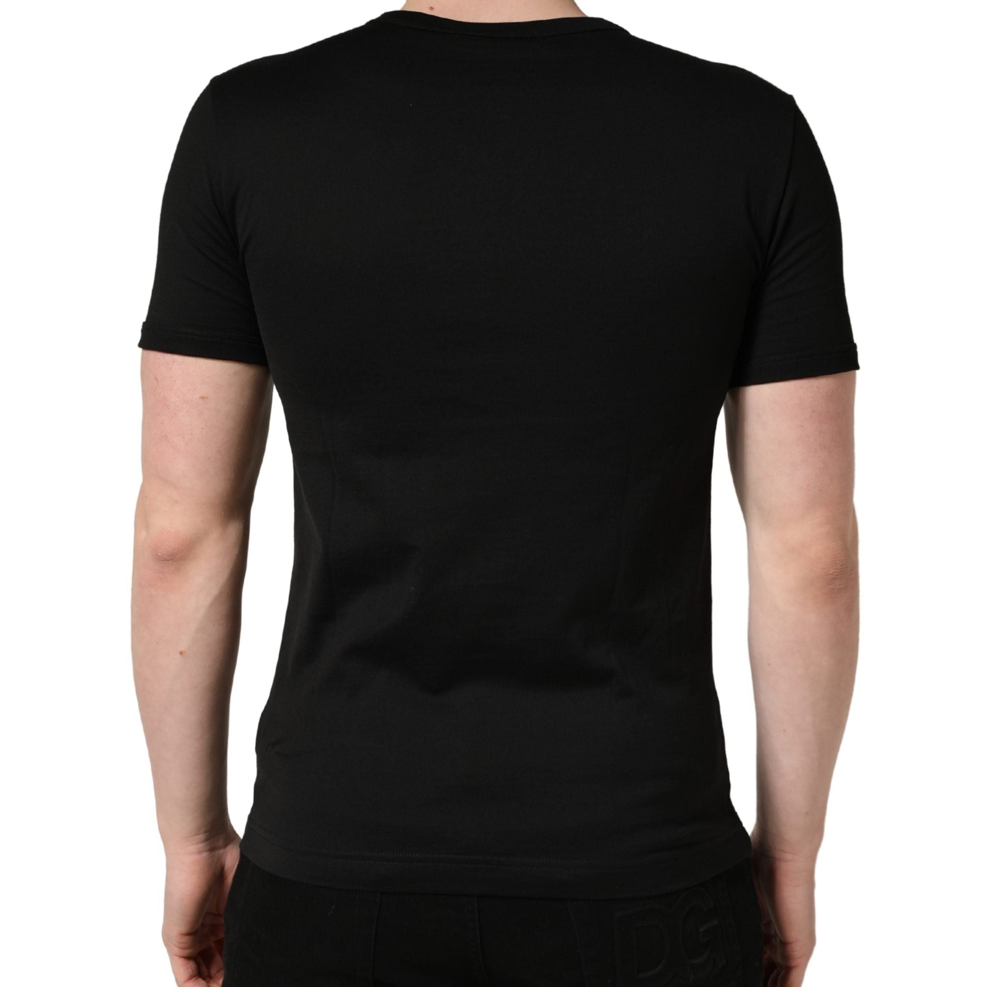 Dolce & Gabbana Black Crown Embroidery Men Crew Neck  T-shirt