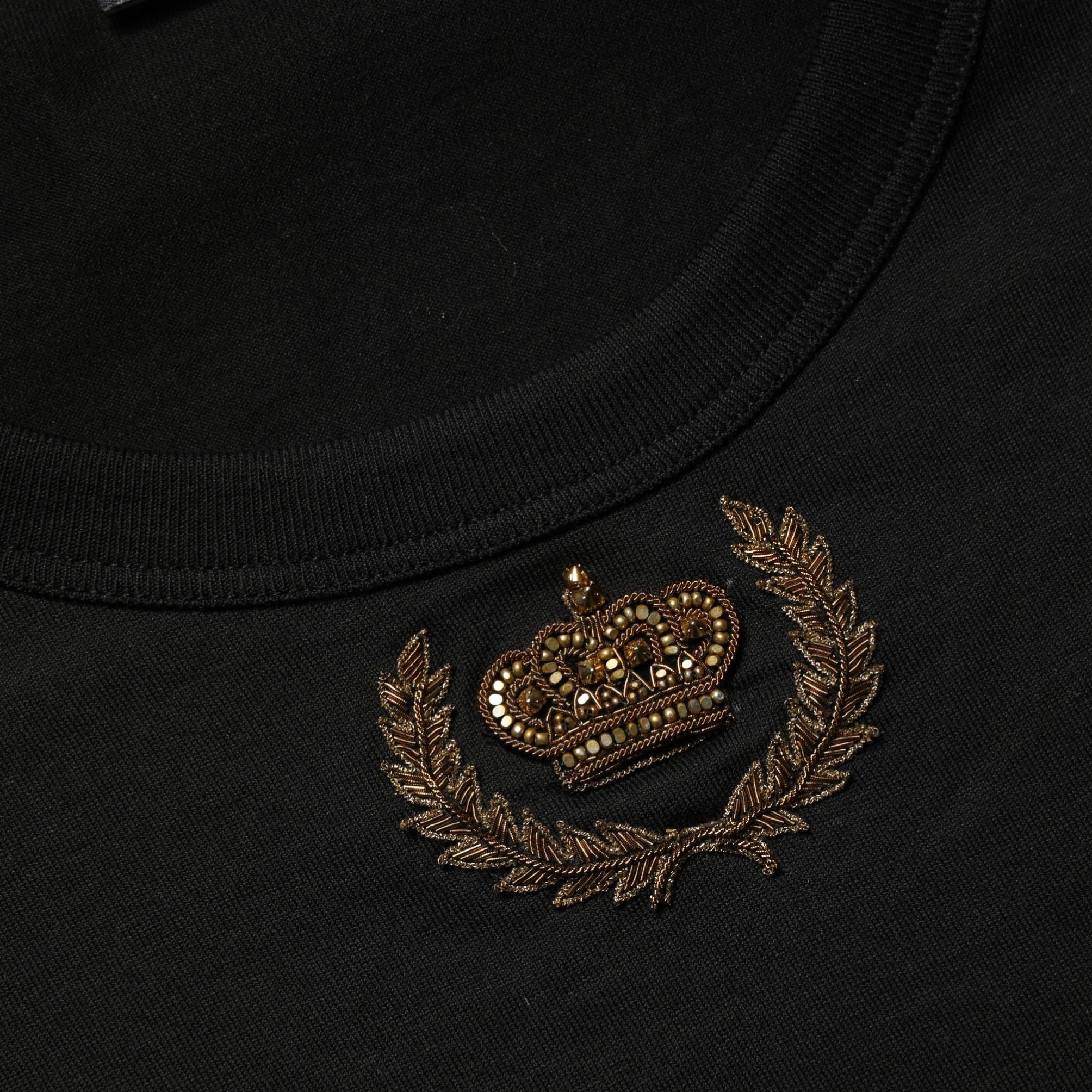Dolce & Gabbana Black Crown Embroidery Men Crew Neck  T-shirt