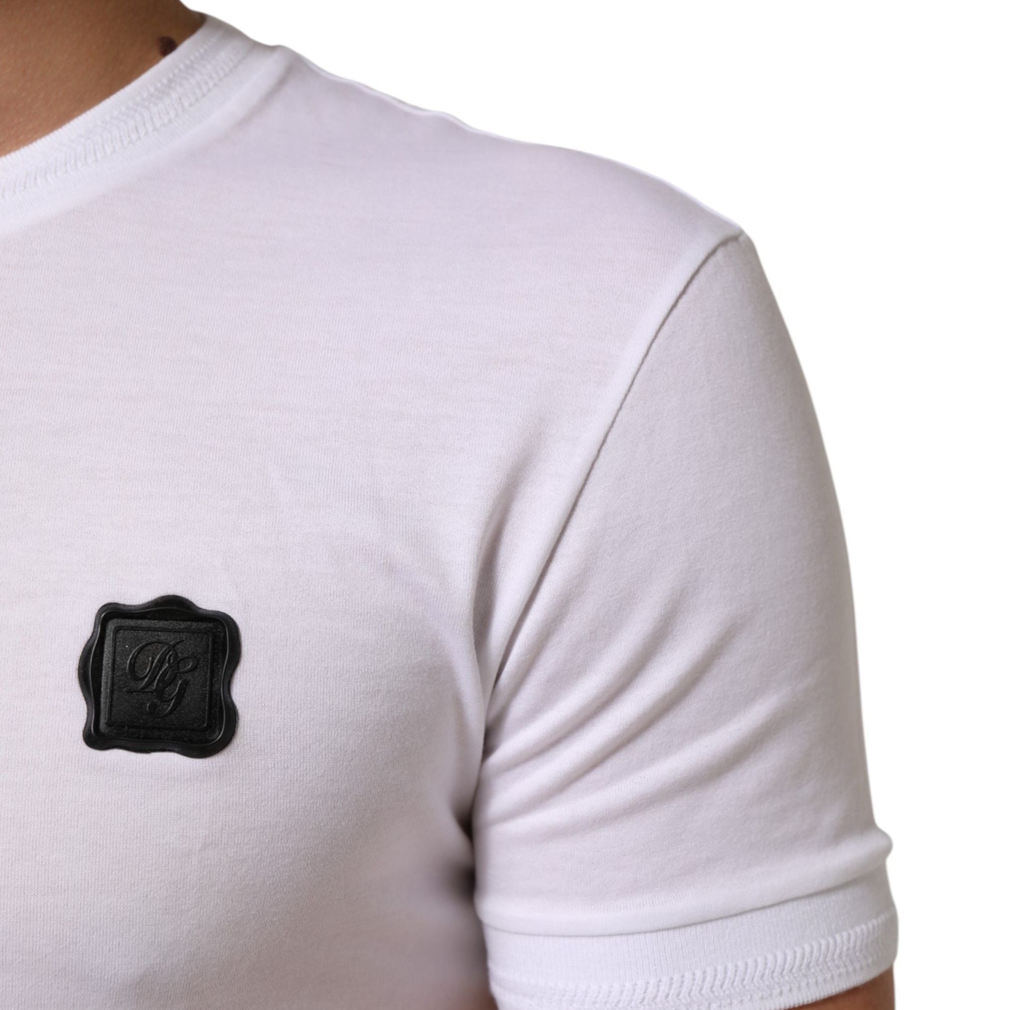 Dolce & Gabbana White Logo Patch Cotton Crew Neck T-shirt