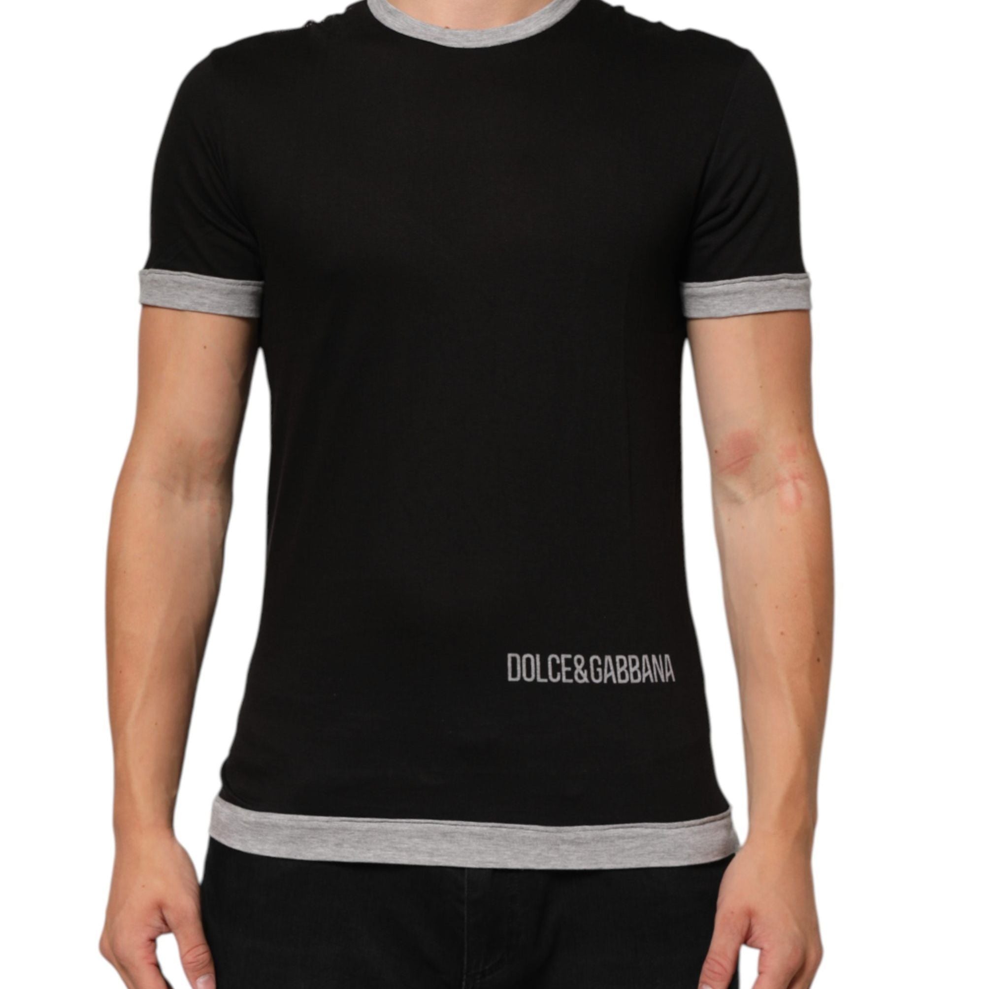 Dolce & Gabbana Black Two Tone DG Logo Print Cotton  T-shirt
