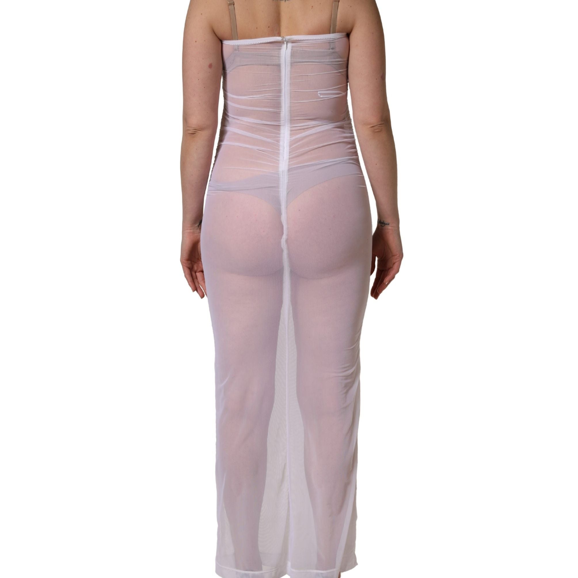 Dolce & Gabbana White Sheer Nylon Stretch Sheath Maxi Dress