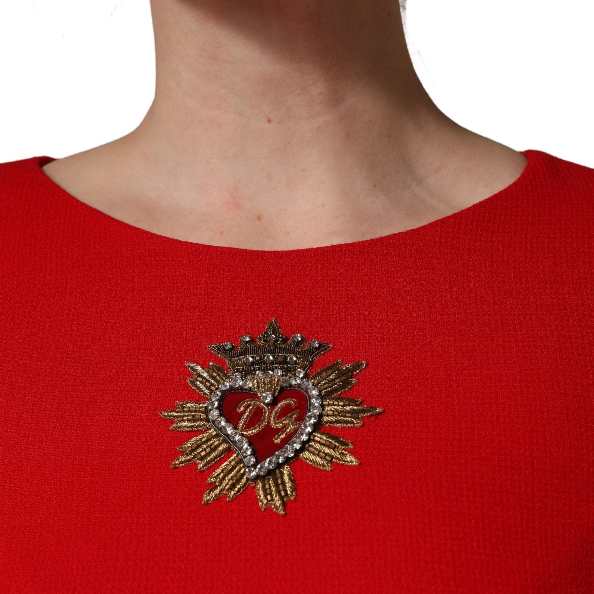 Dolce & Gabbana Red Heart Emmbellished Wool Mini  Dress