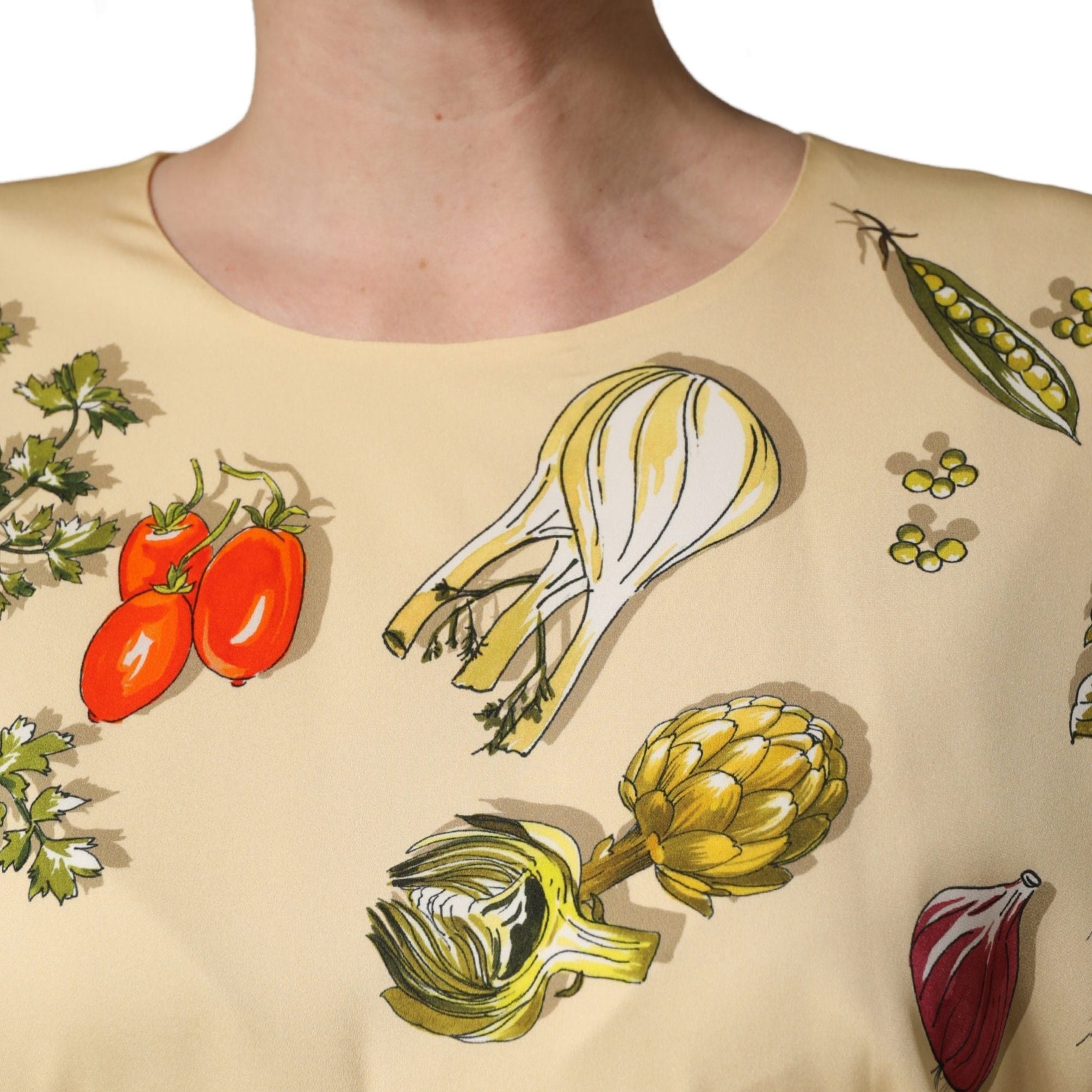 Dolce & Gabbana Beige Fruit PolkaDot Sheath Silk Midi Dress