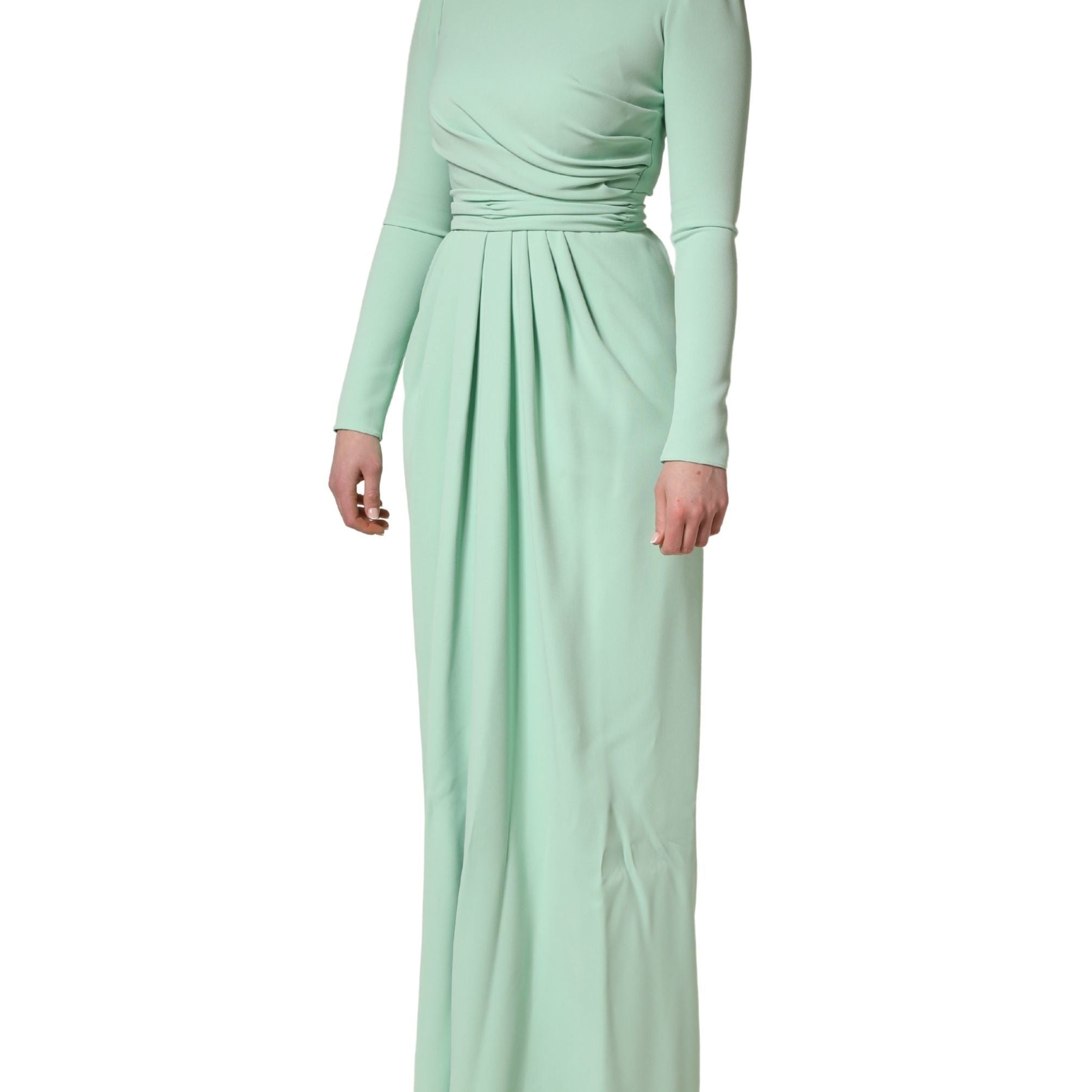 Dolce & Gabbana Green Viscose Long Sleeves Long Gown Dress